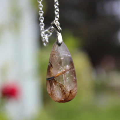 Rutile Quartz water drop pendant 3-7g with 925 silver chain Rocks and Things