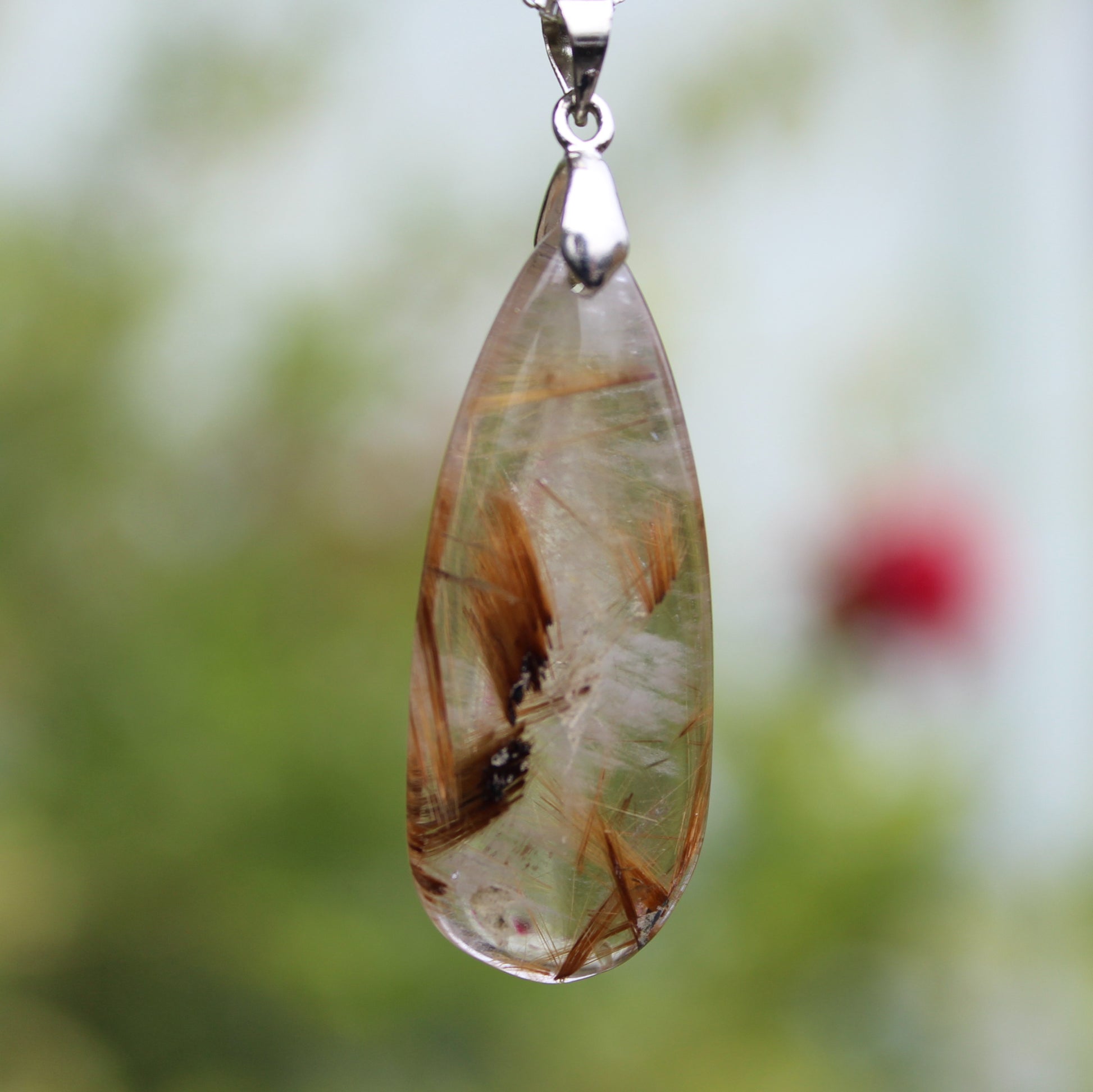 Rutile Quartz water drop pendant 3-7g with 925 silver chain Rocks and Things