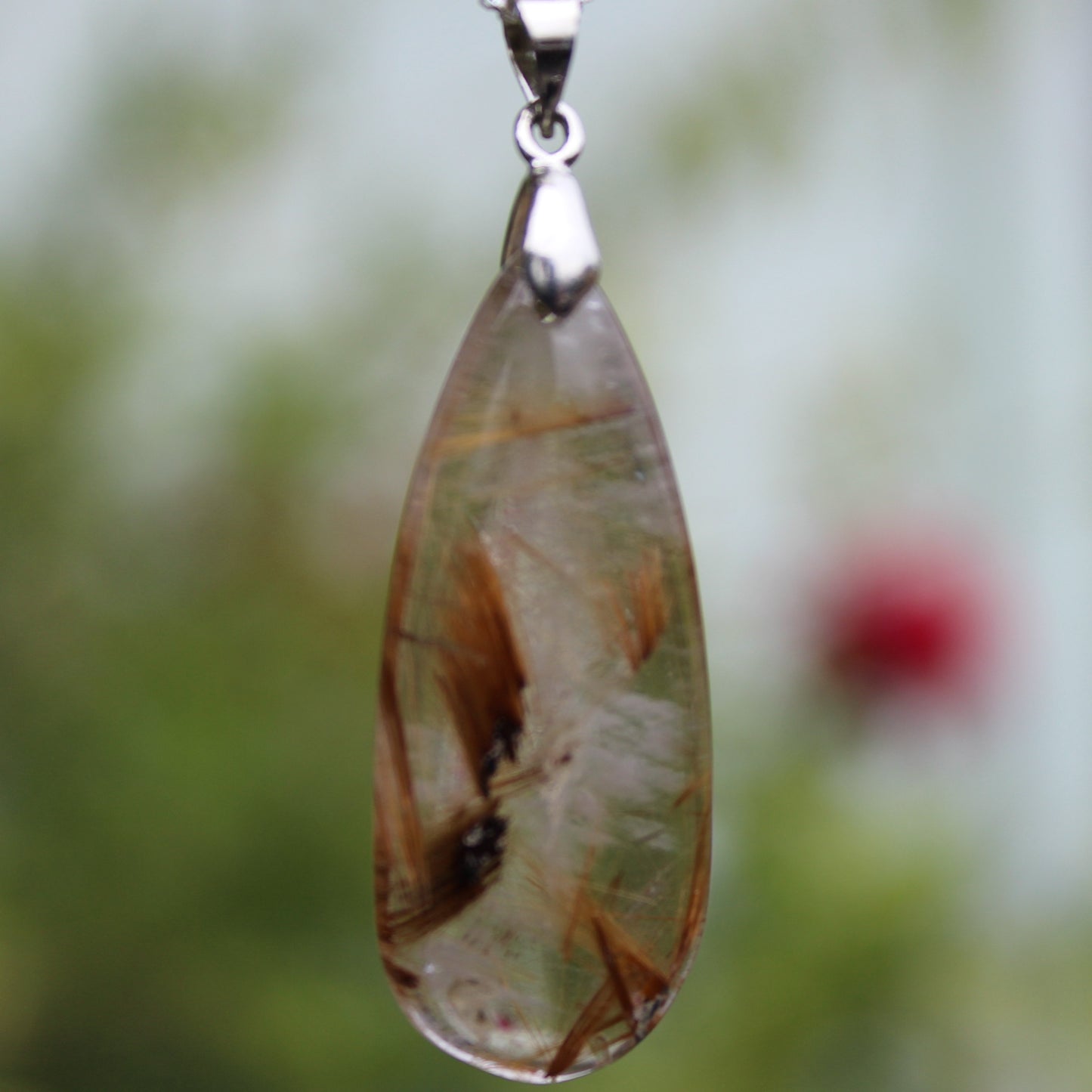 Rutile Quartz water drop pendant 3-7g with 925 silver chain Rocks and Things