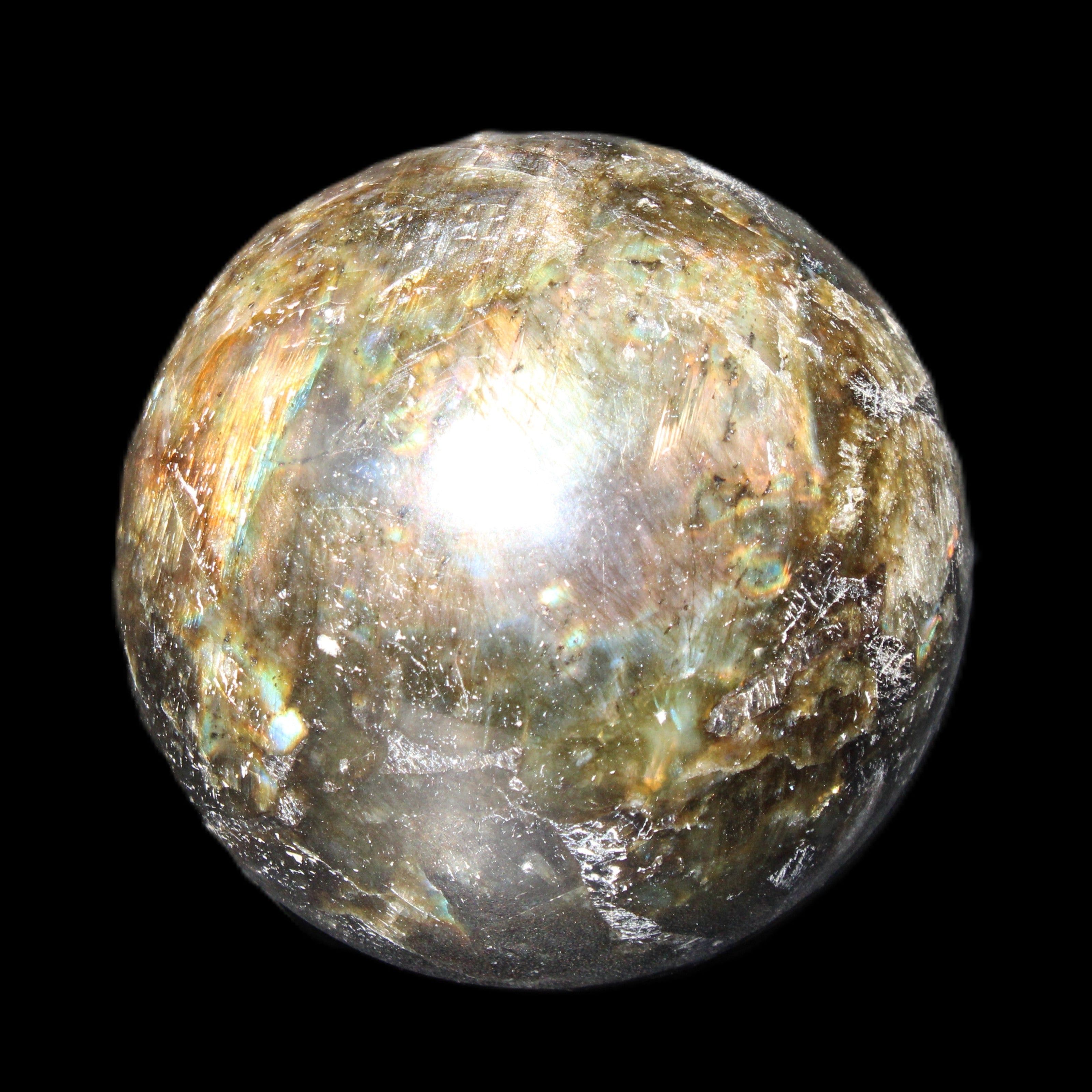 Labradorite sphere 61mm 424g in sunlight - Rocks and Things Store