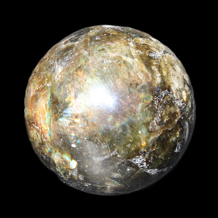 Labradorite sphere 61mm 424g in sunlight - Rocks and Things Store
