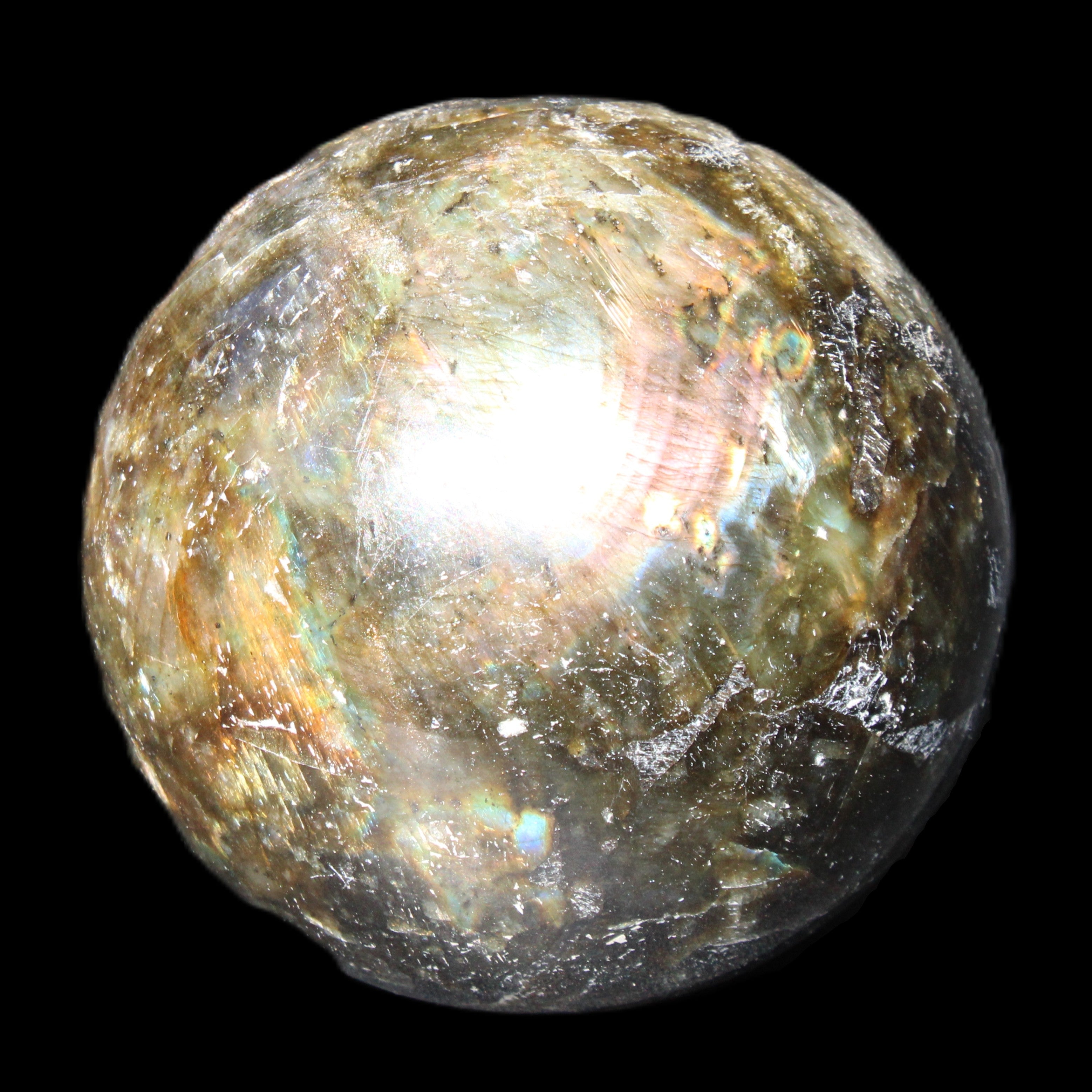 Labradorite sphere 61mm 424g in sunlight - Rocks and Things Store