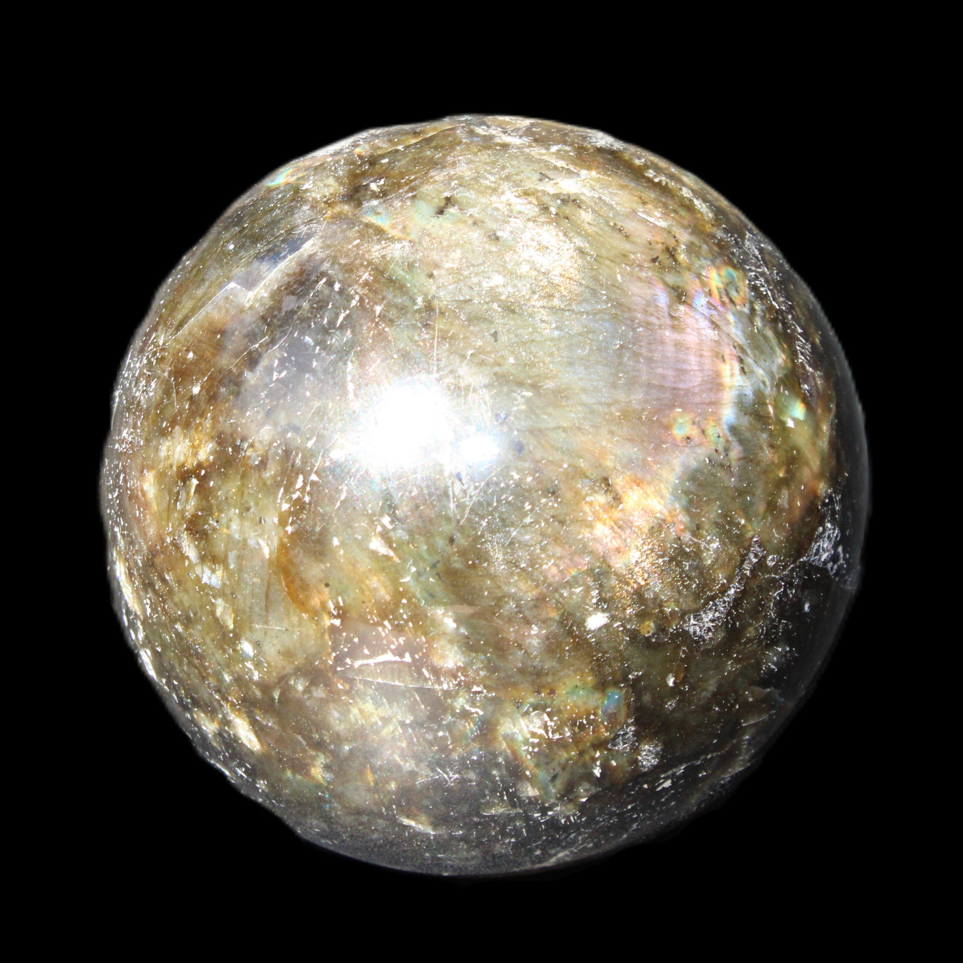 Labradorite sphere 61mm 424g in sunlight - Rocks and Things Store