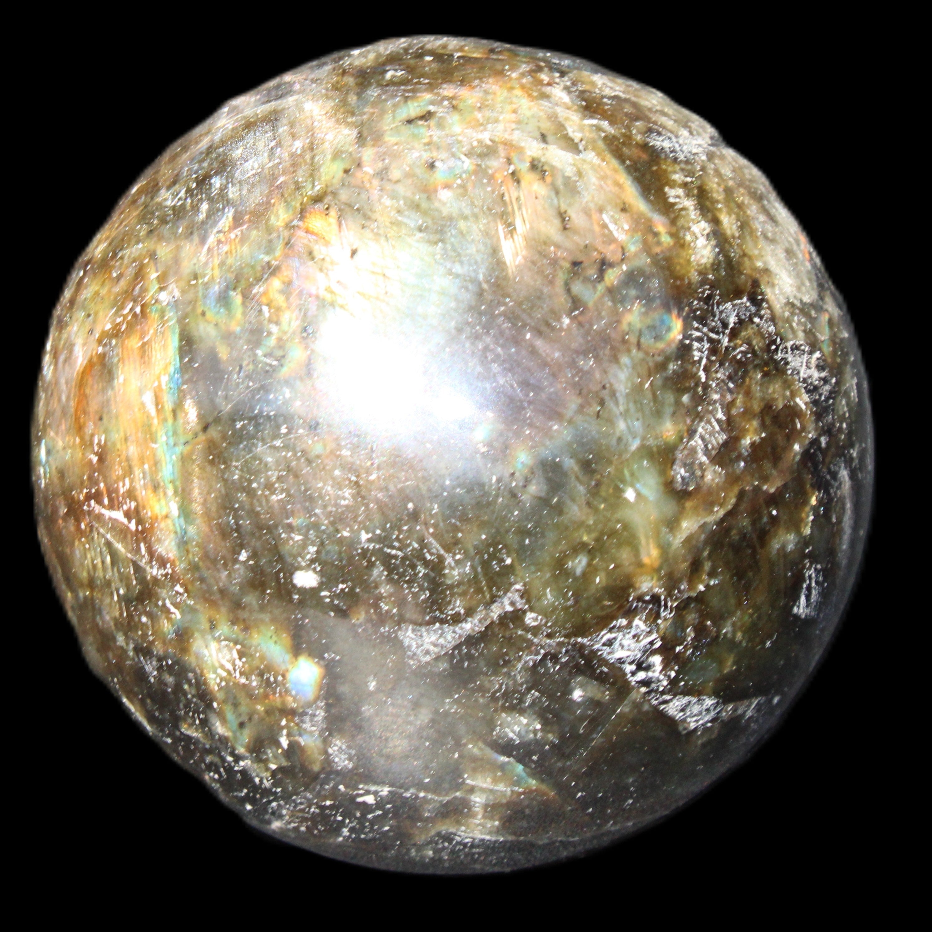 Labradorite sphere 61mm 424g in sunlight - Rocks and Things Store