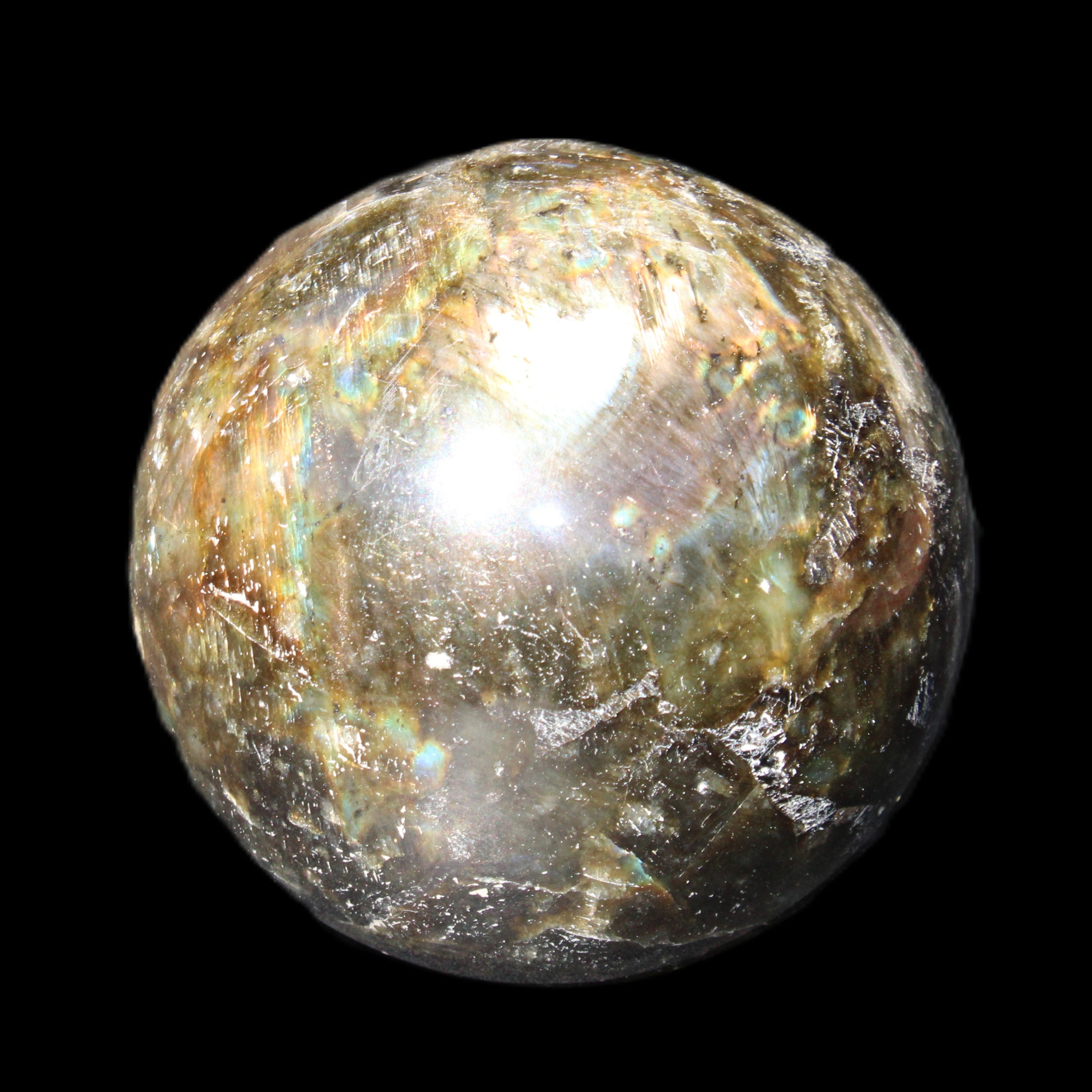 Labradorite sphere 61mm 424g in sunlight - Rocks and Things Store