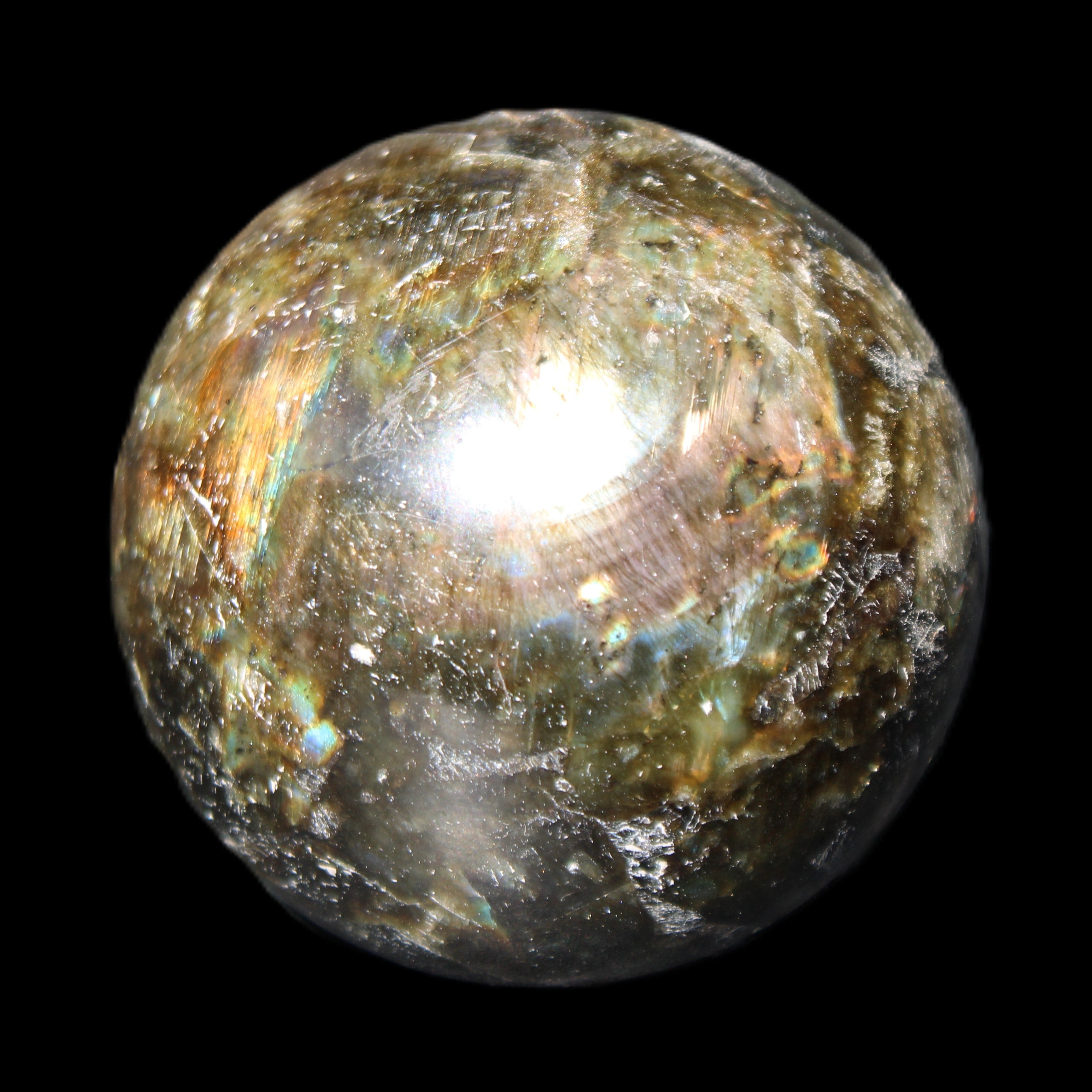 Labradorite sphere 61mm 424g in sunlight - Rocks and Things Store