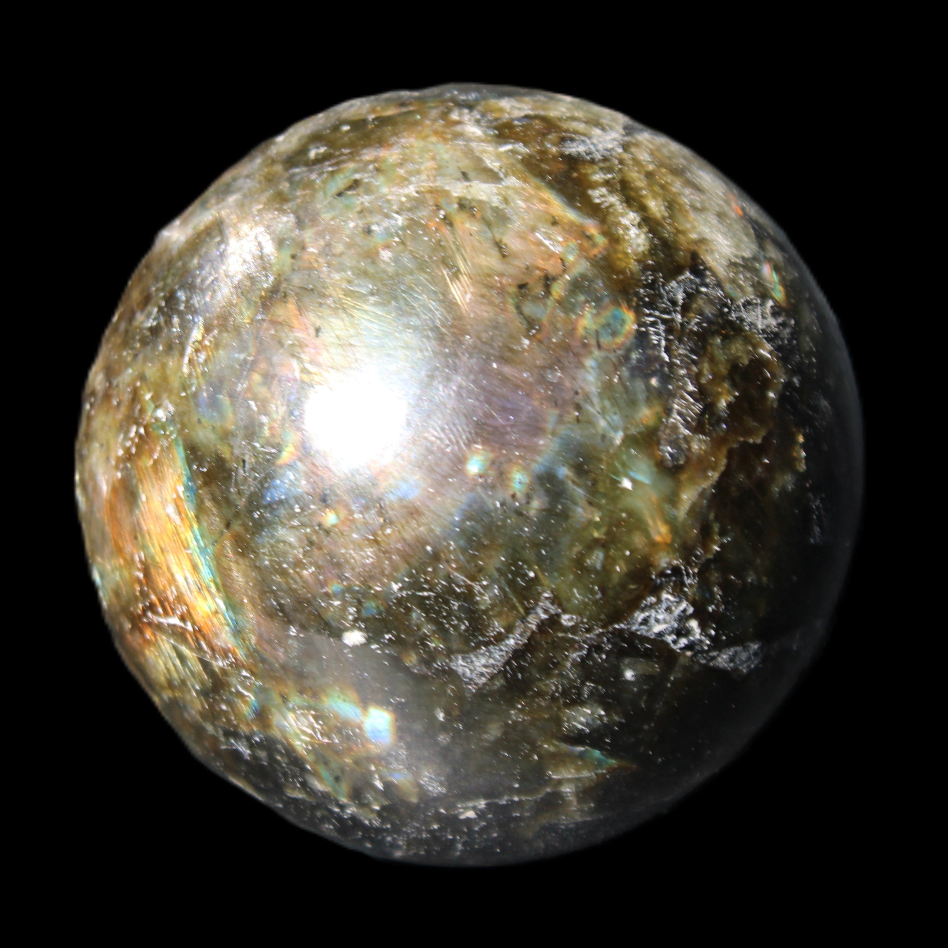Labradorite sphere 61mm 424g in sunlight - Rocks and Things Store