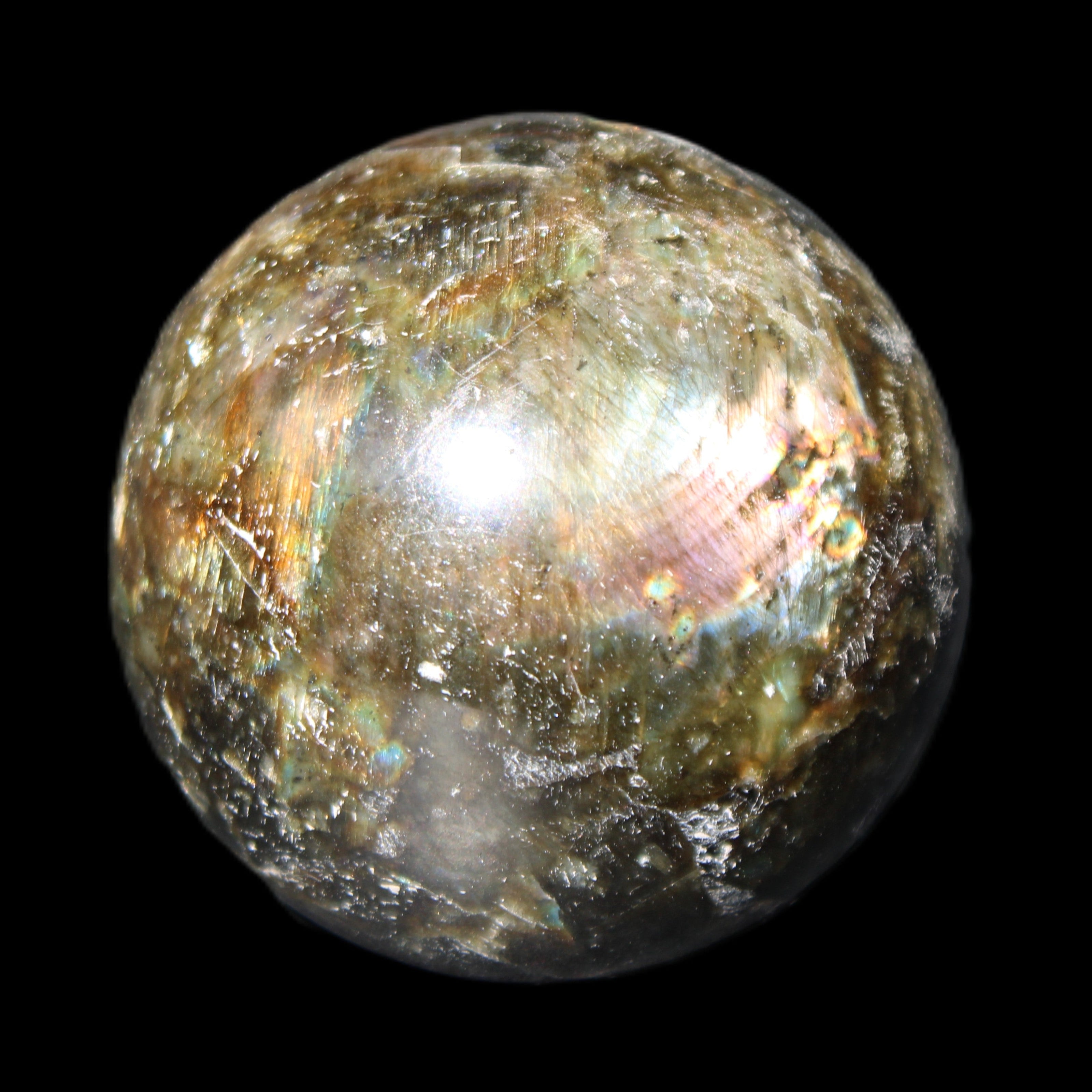 Labradorite sphere 61mm 424g in sunlight - Rocks and Things Store