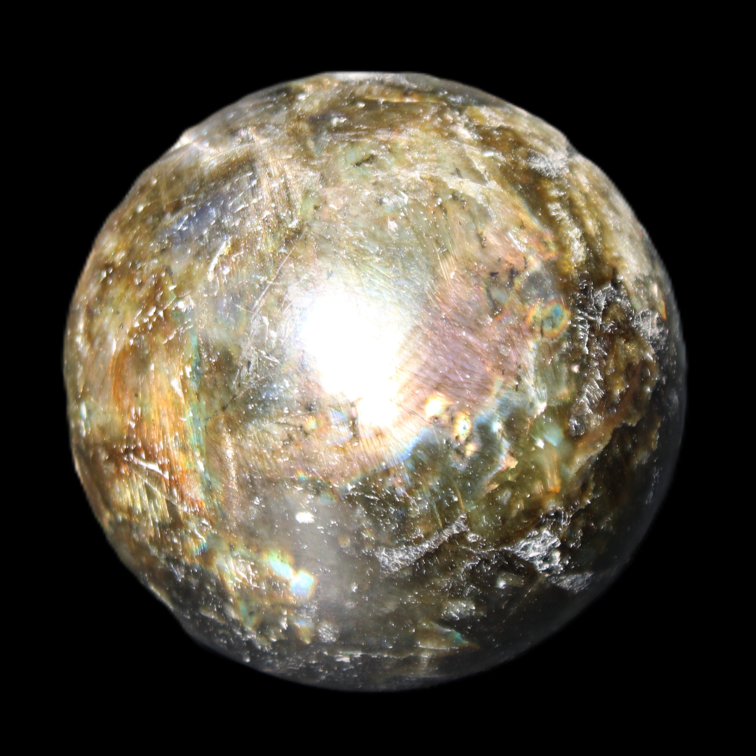 Labradorite sphere 61mm 424g in sunlight - Rocks and Things Store