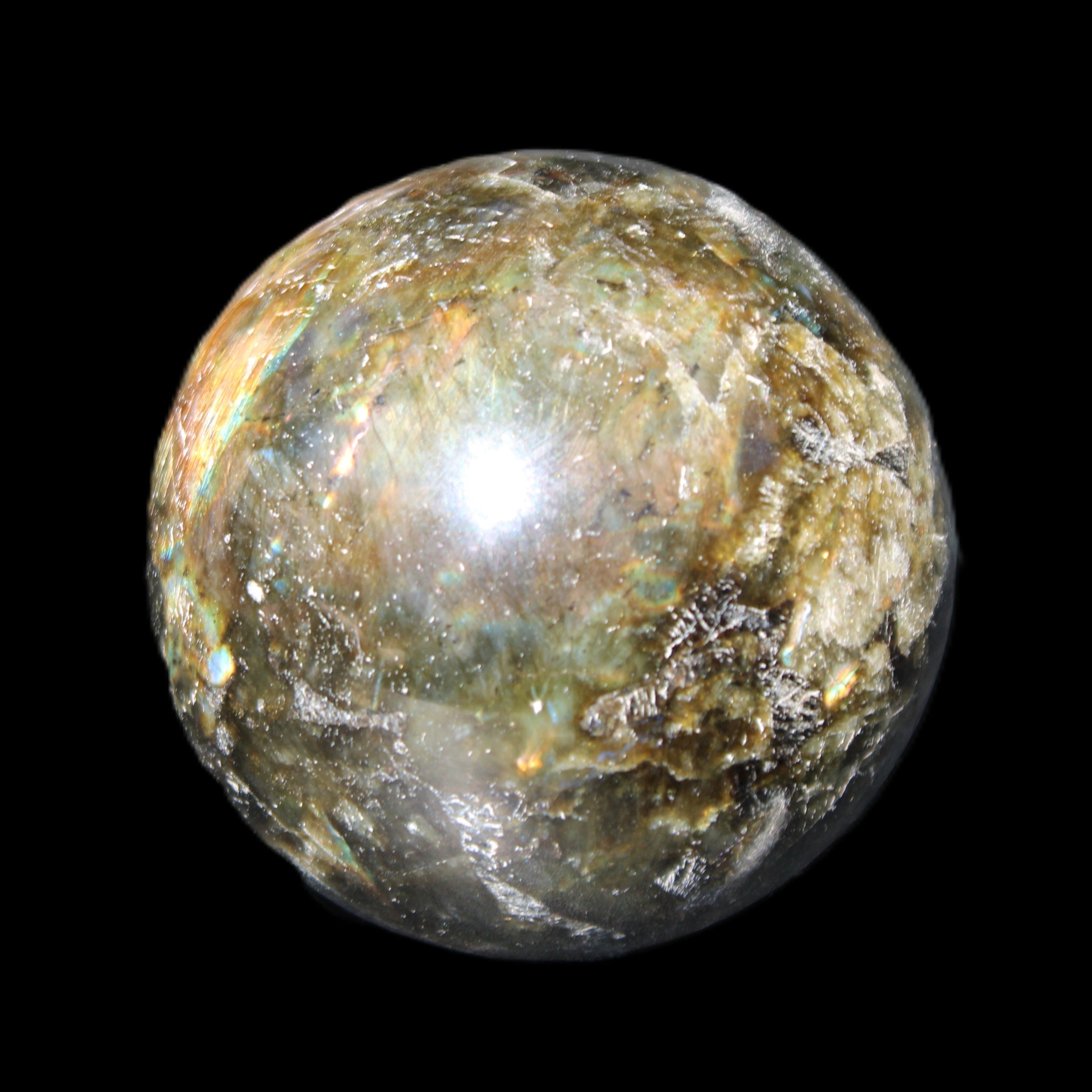 Labradorite sphere 61mm 424g in sunlight - Rocks and Things Store