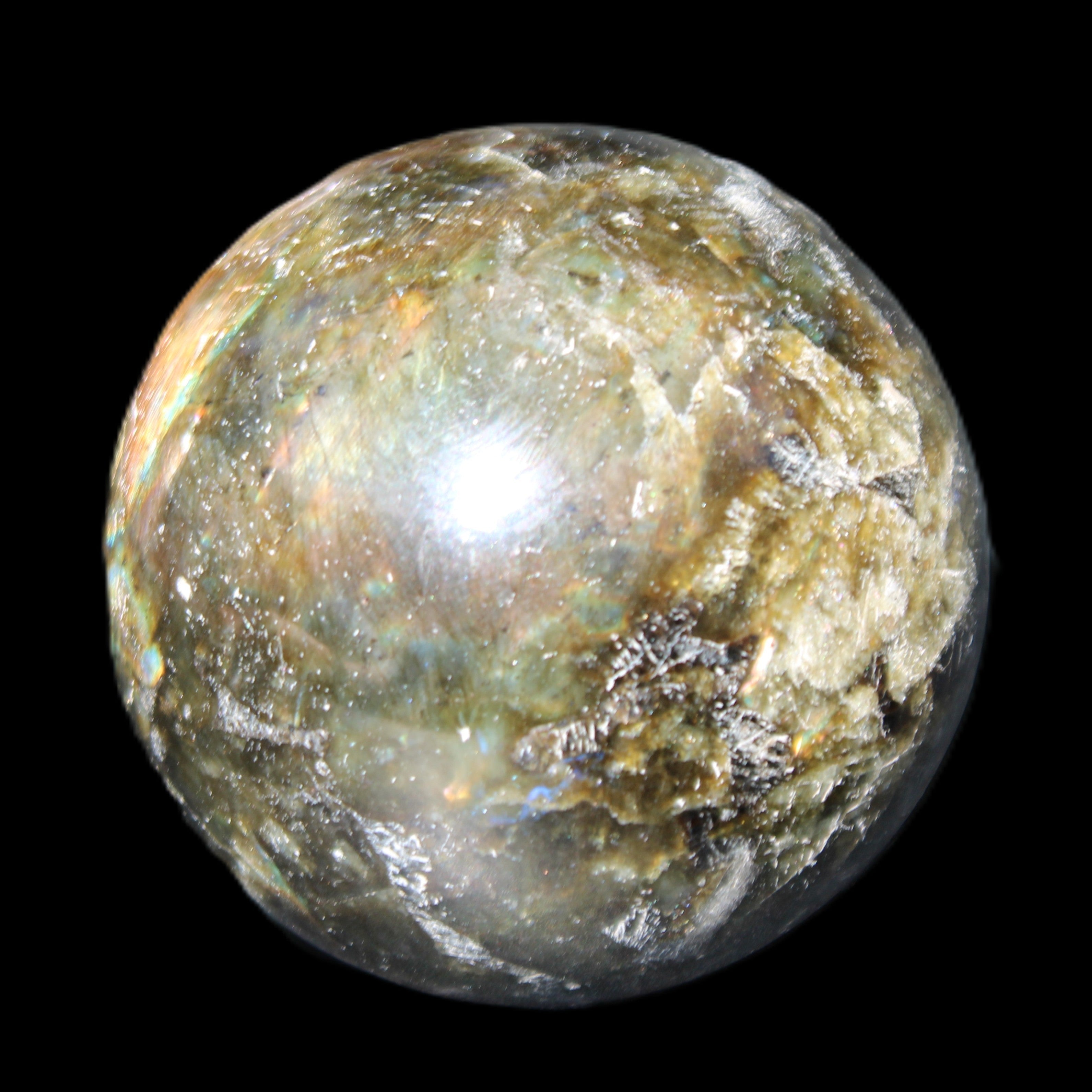 Labradorite sphere 61mm 424g in sunlight - Rocks and Things Store