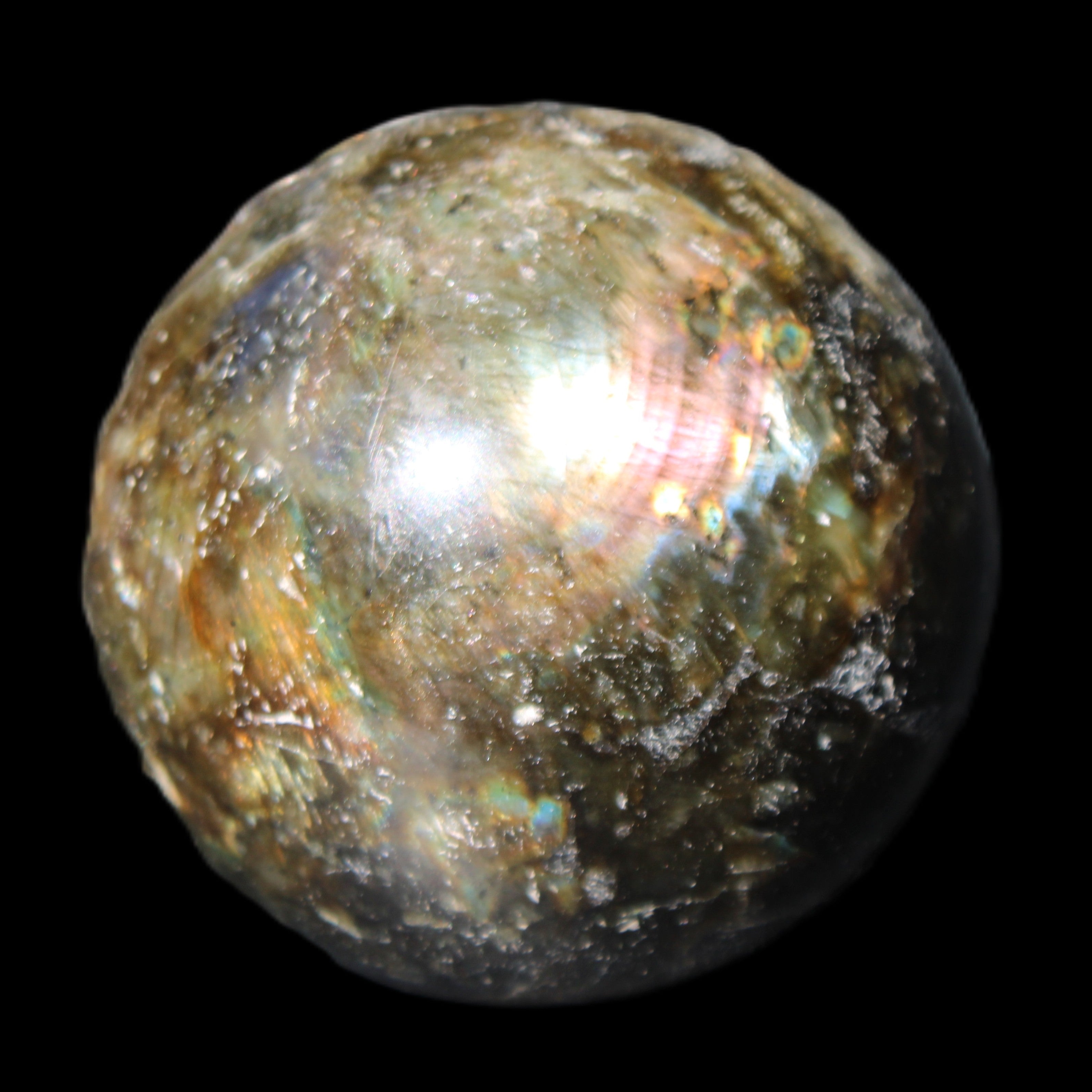 Labradorite sphere 61mm 424g in sunlight - Rocks and Things Store
