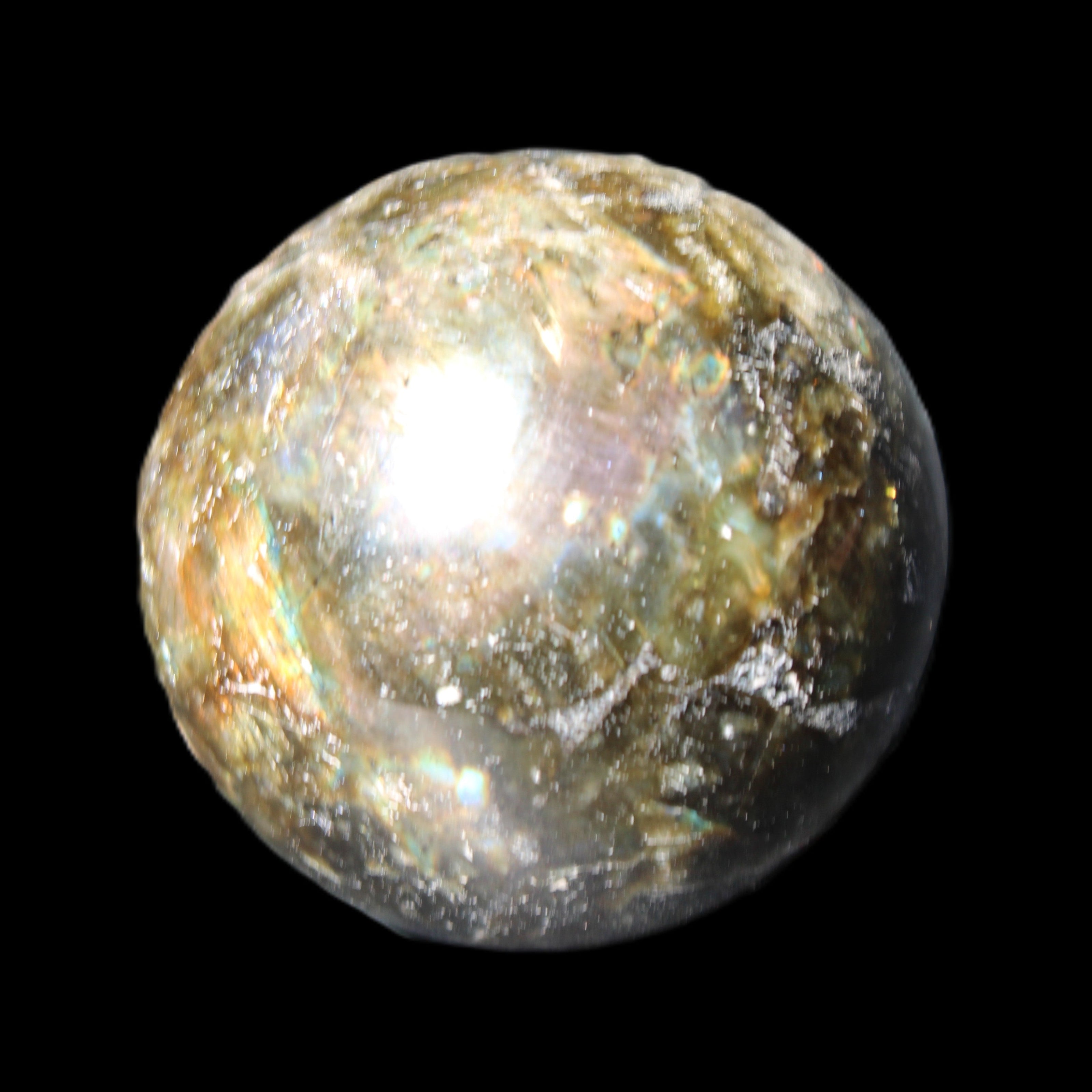 Labradorite sphere 61mm 424g in sunlight - Rocks and Things Store