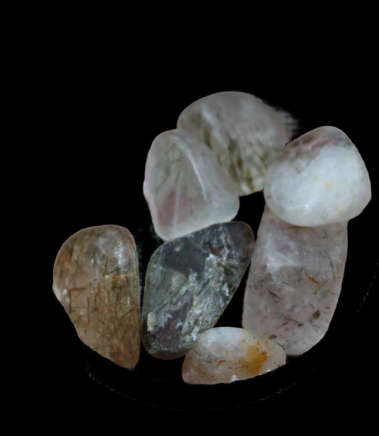 Green Hair Rutilated Quartz 7 tiny crystals 8g in sunlight - Rocks and Things Store