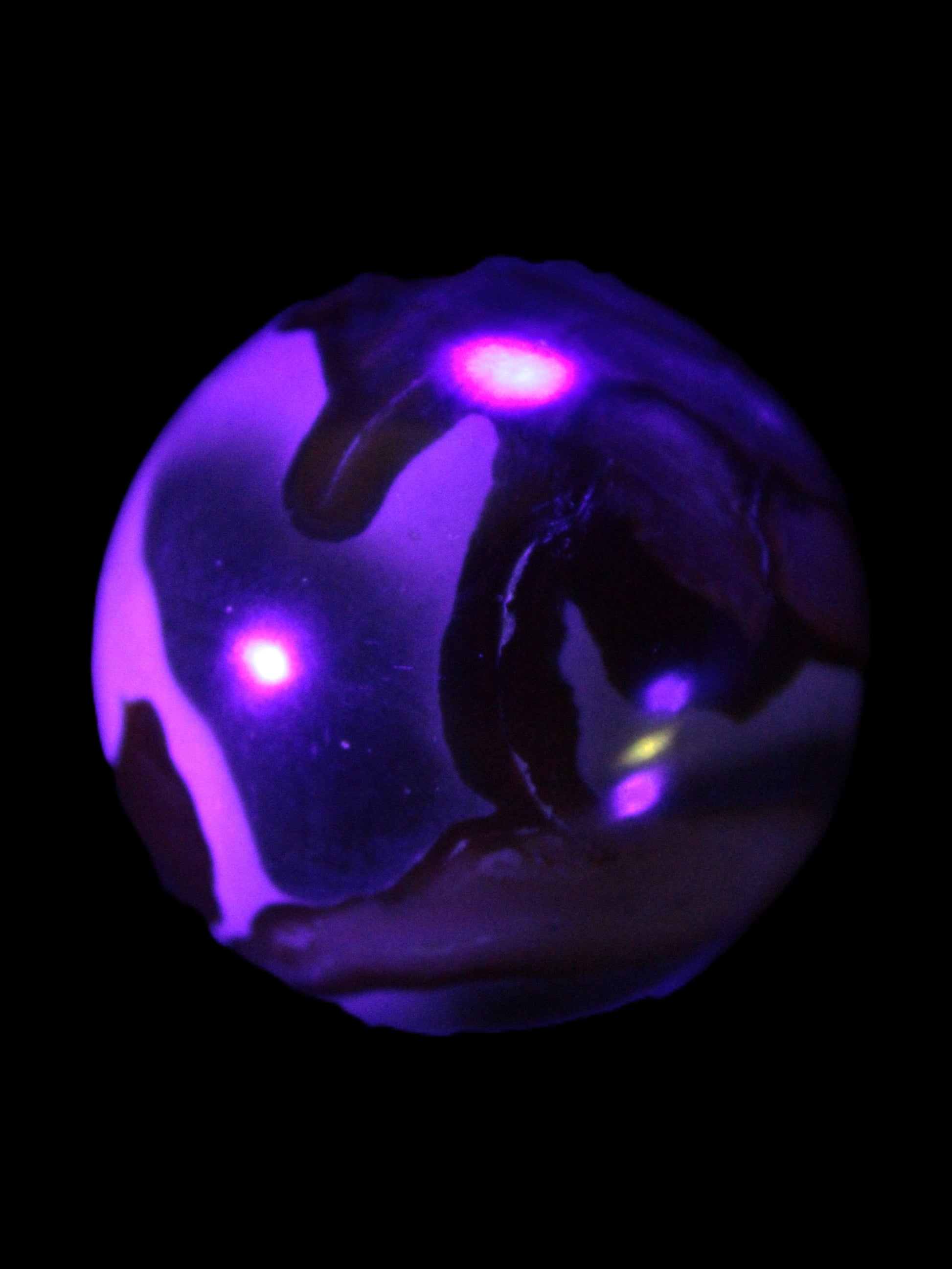 Marine Jasper sphere 45mm 126g Rocks and Things Store in UV light