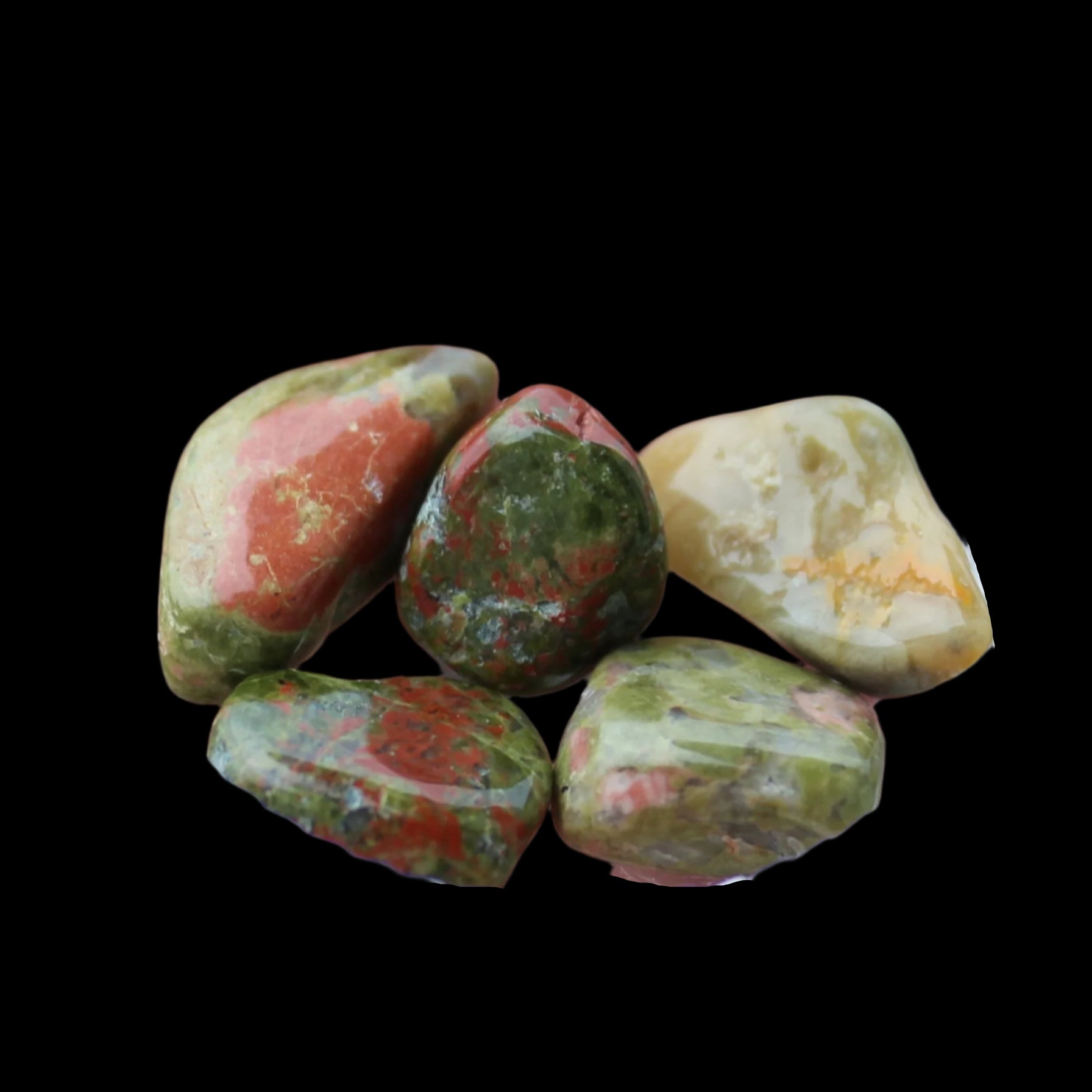 Unakite tiny tumbled 4-8 stones 9g in sunshine - Rocks and Things Store