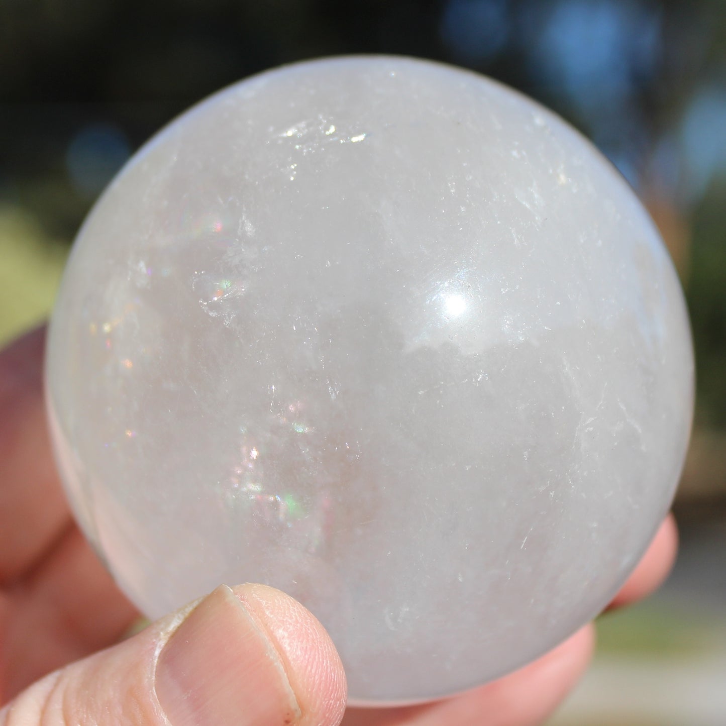 Clear Quartz crystal ball sphere with rainbows 509g