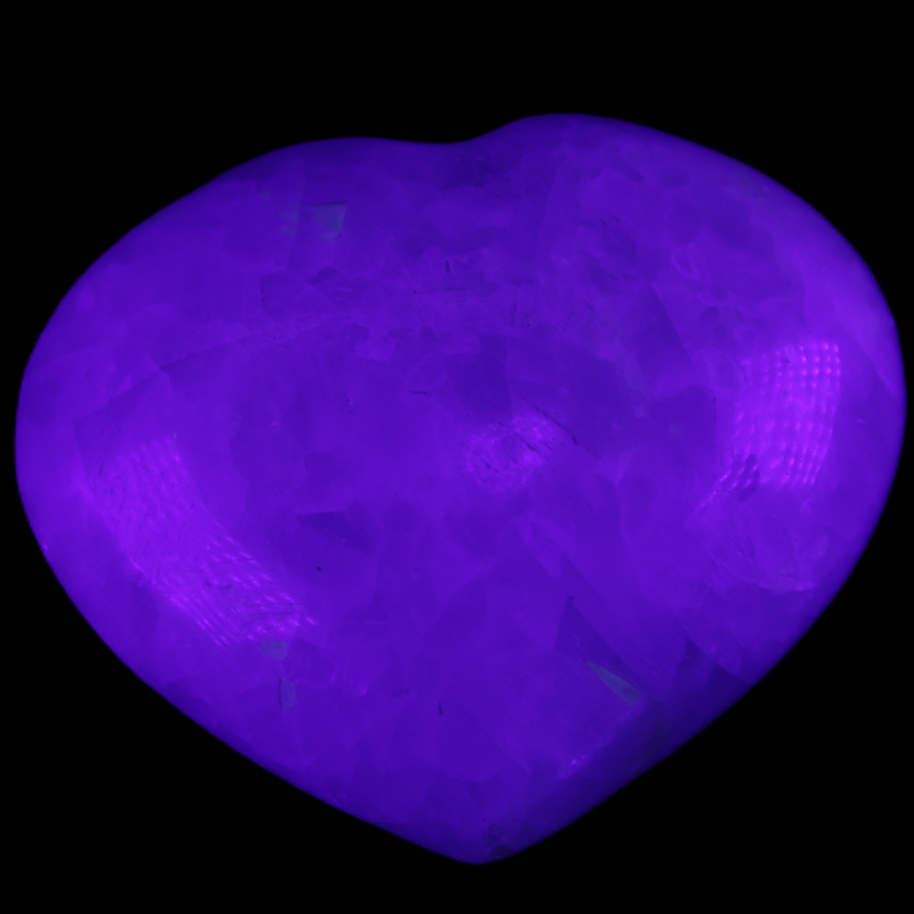 Celestite heart 160g in UV light - Rocks and Things Store