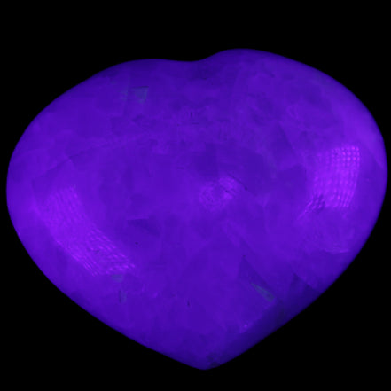 Celestite heart 160g in UV light - Rocks and Things Store