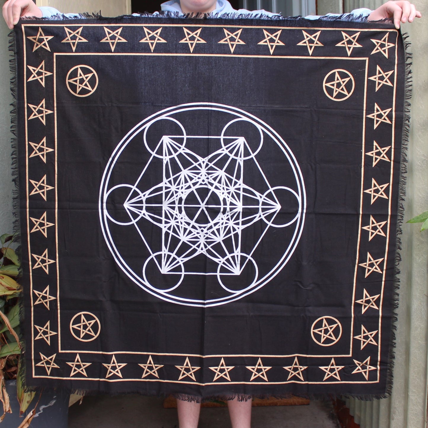 Celtic Metatron Sacred Geometry Crystal Grid Cloth from India 970 mm