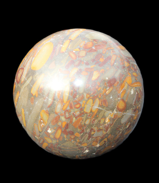Bamboo Leaf Jasper sphere 175g in sunlight - Rocks and Things Store