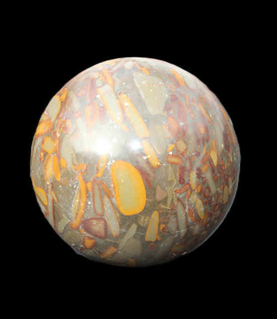 Bamboo Leaf Jasper sphere 175g in sunlight - Rocks and Things Store