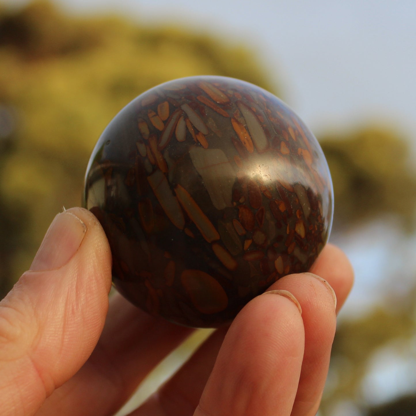 Bamboo Leaf Jasper sphere 175g Rocks and Things