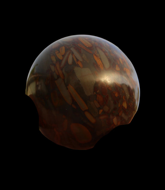Bamboo Leaf Jasper sphere 175g in sunshine with shadows from holding fingers - Rocks and Things Store