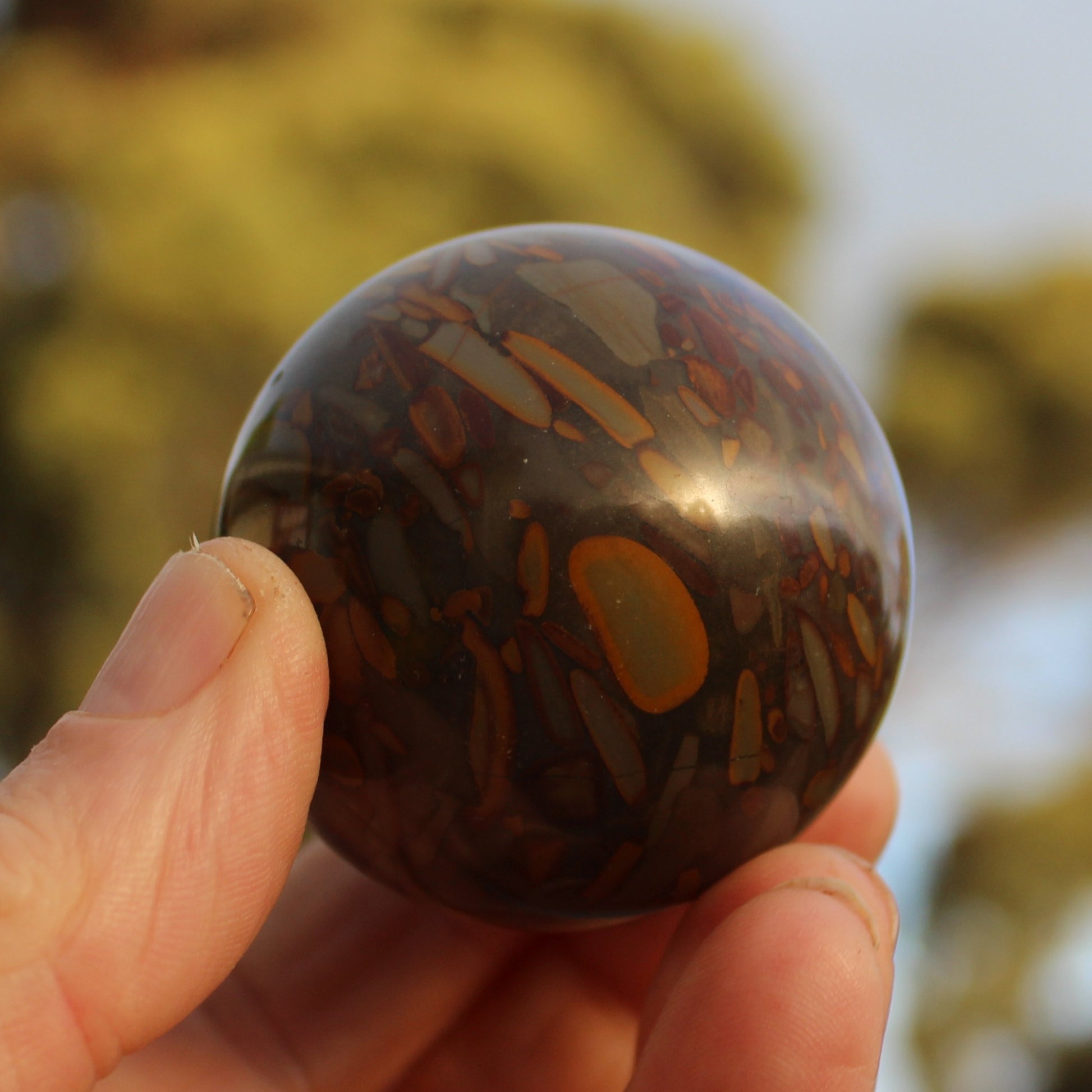 Bamboo Leaf Jasper sphere 175g Rocks and Things