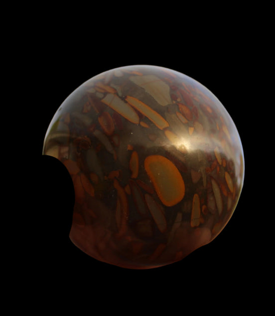 Bamboo Leaf Jasper sphere 175g in sunshine with shadows from holding fingers - Rocks and Things Store
