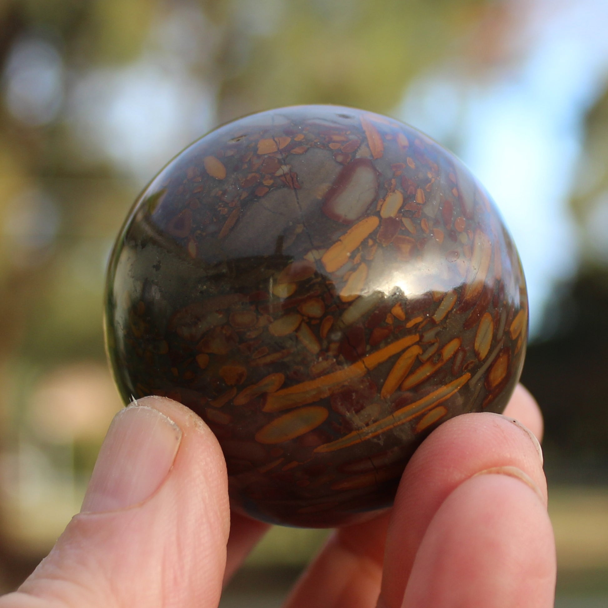 Bamboo Leaf Jasper sphere 175g Rocks and Things