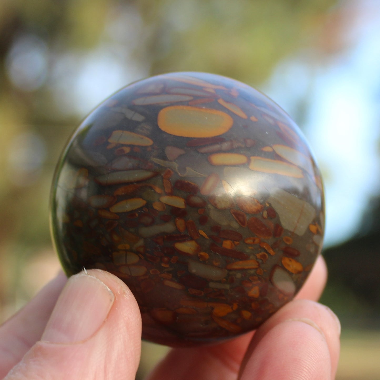 Bamboo Leaf Jasper sphere 175g Rocks and Things