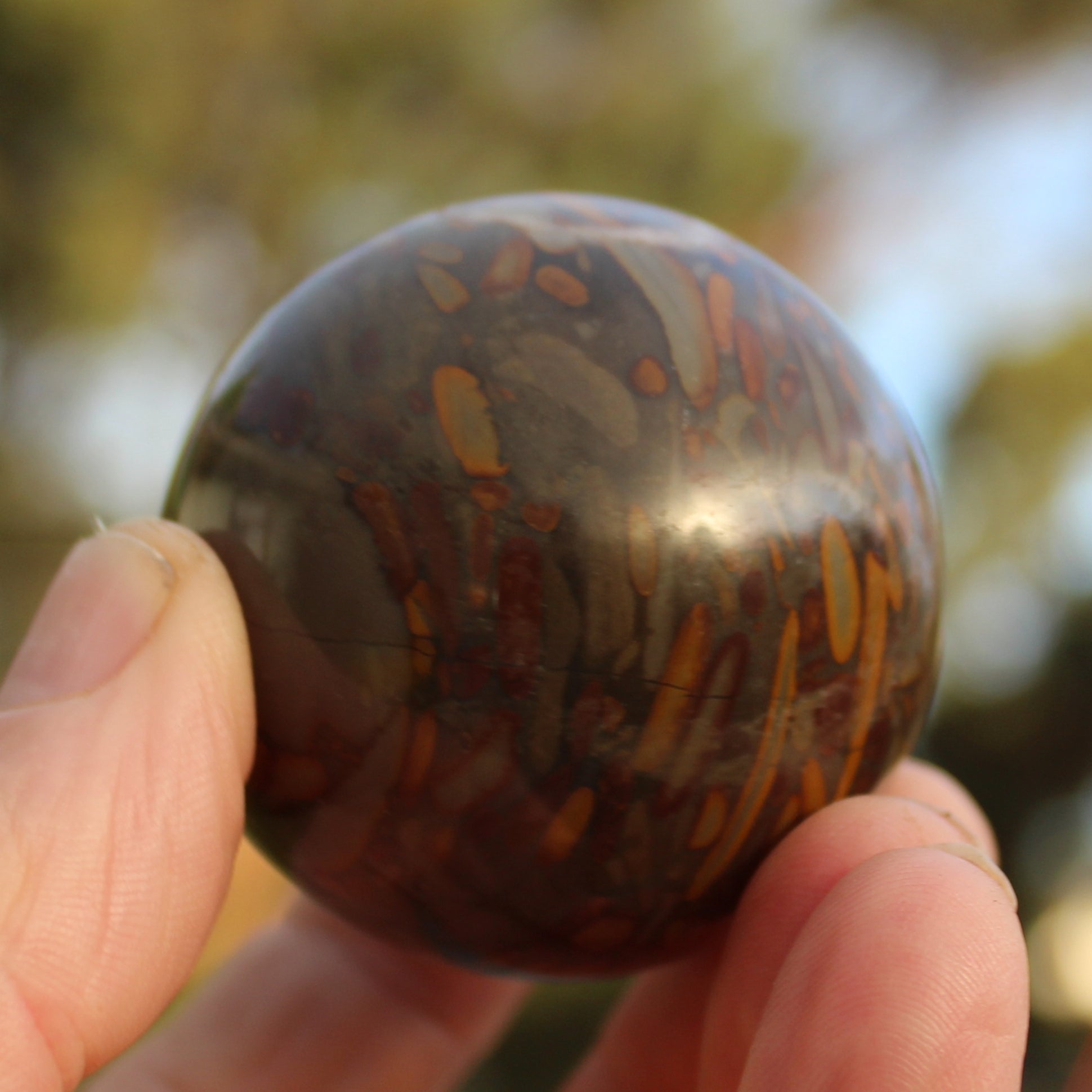 Bamboo Leaf Jasper sphere 175g Rocks and Things