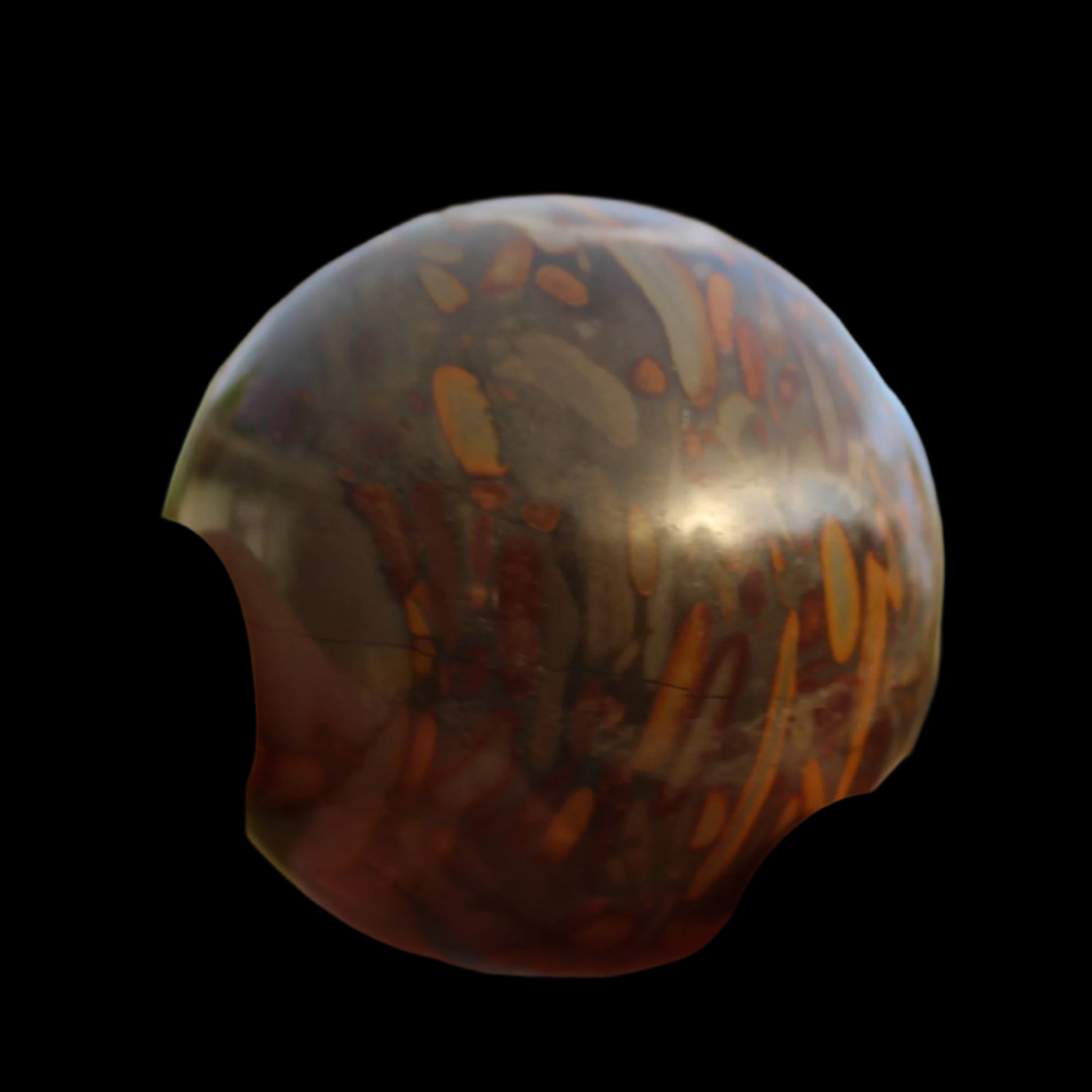 Bamboo Leaf Jasper sphere 175g in sunshine with shadows from holding fingers - Rocks and Things Store