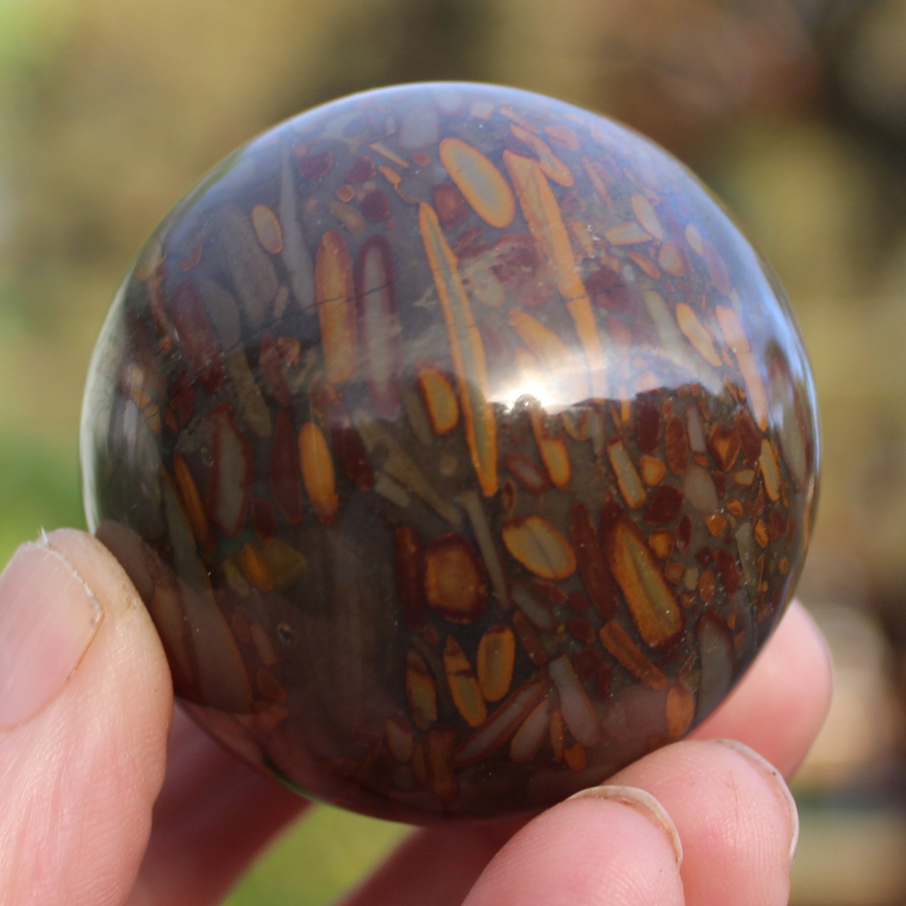 Bamboo Leaf Jasper sphere 175g Rocks and Things