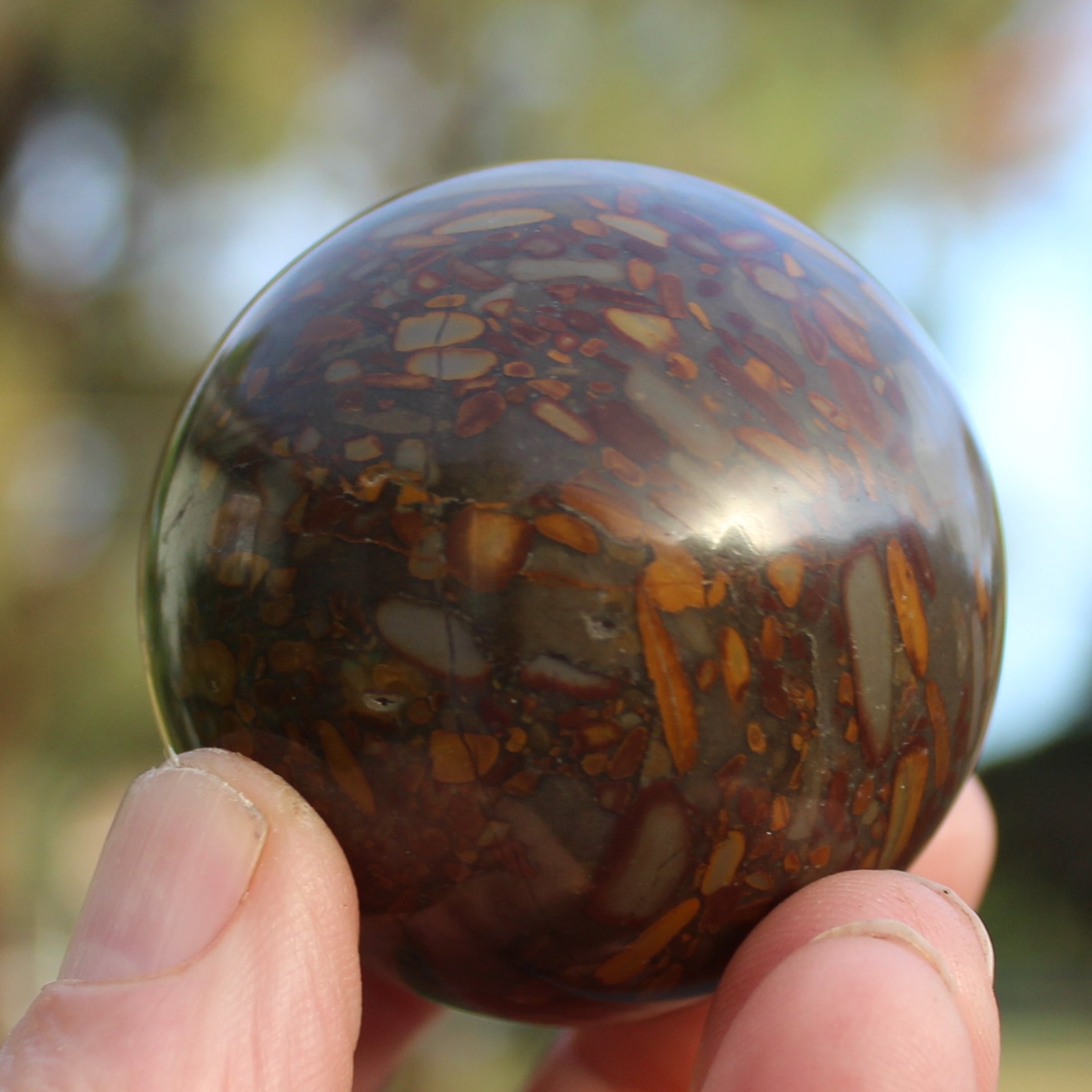 Bamboo Leaf Jasper sphere 175g Rocks and Things