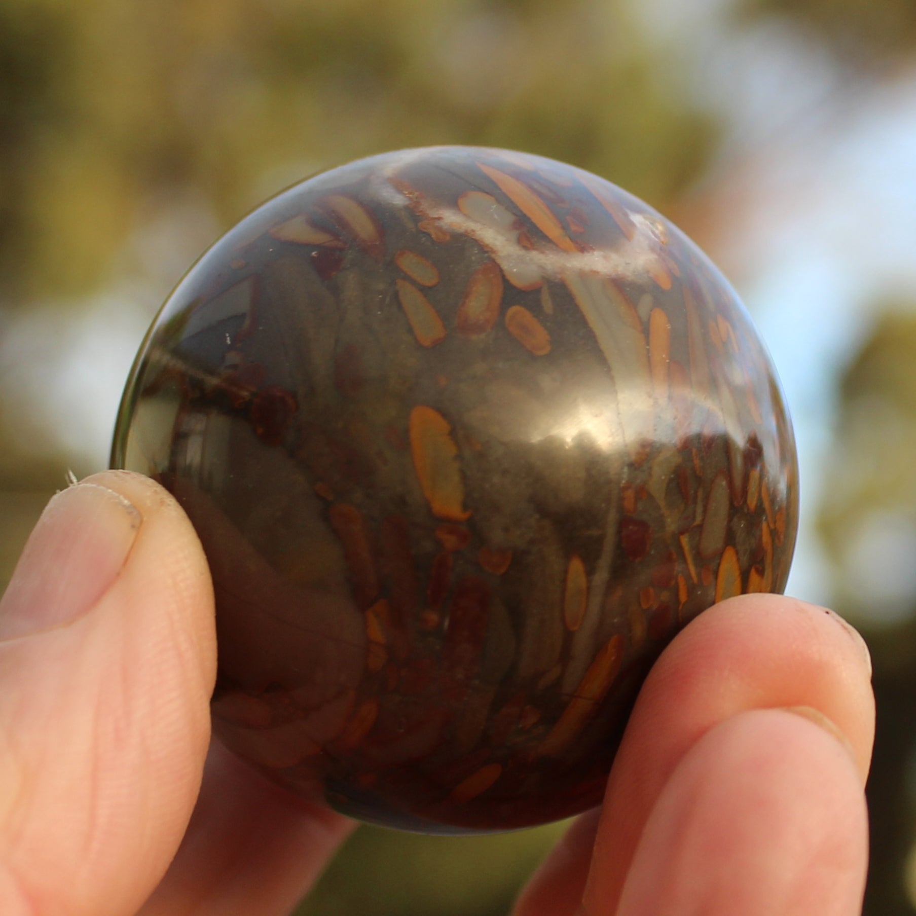 Bamboo Leaf Jasper sphere 175g Rocks and Things