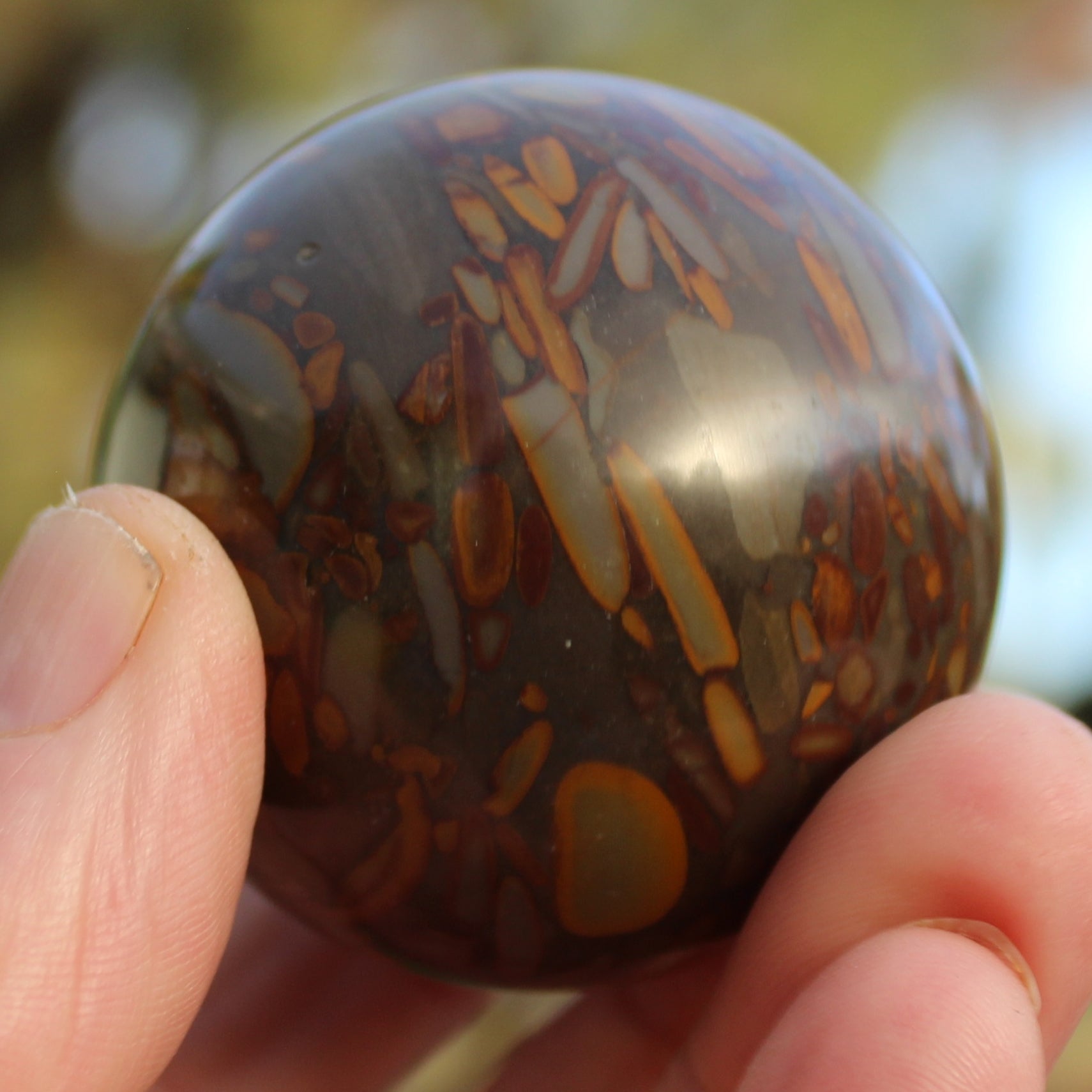 Bamboo Leaf Jasper sphere 175g Rocks and Things