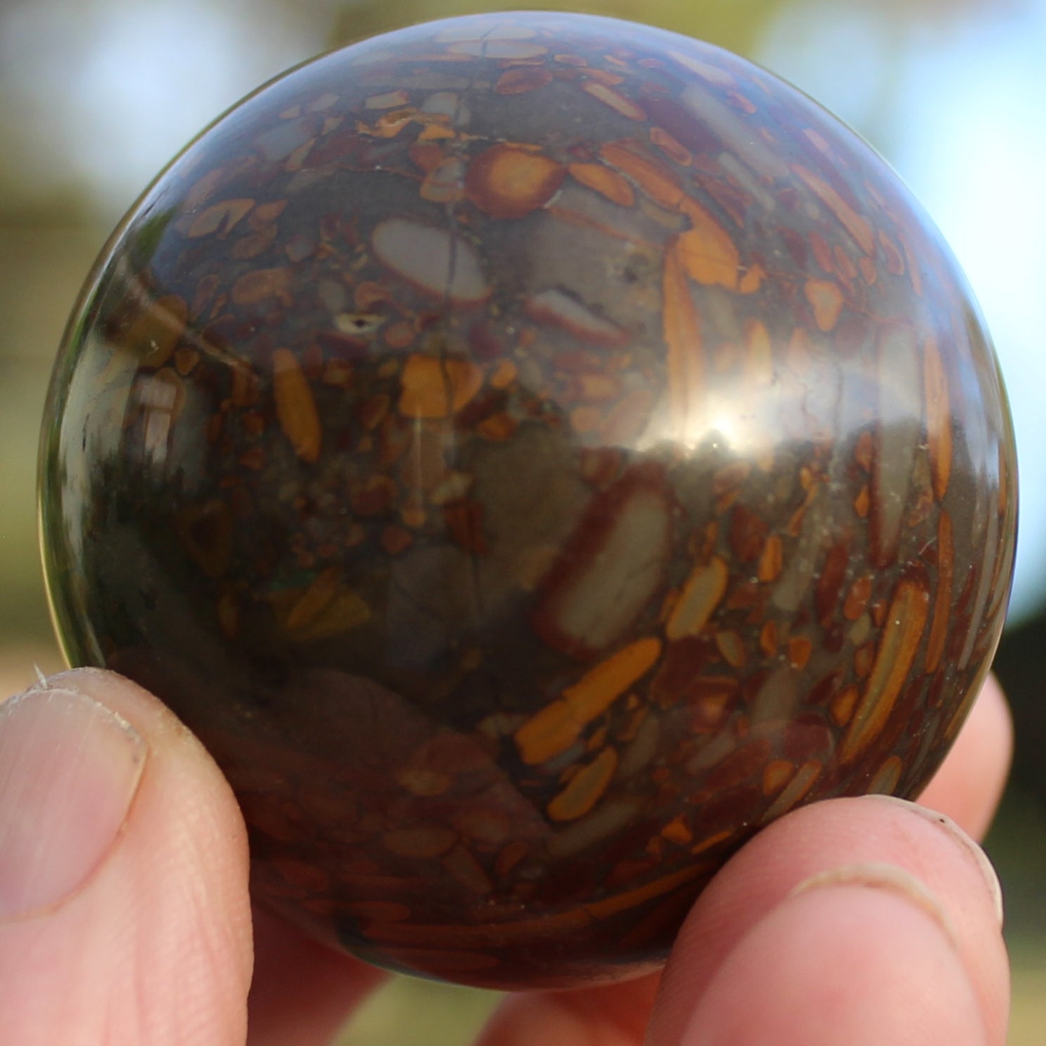 Bamboo Leaf Jasper sphere 175g Rocks and Things