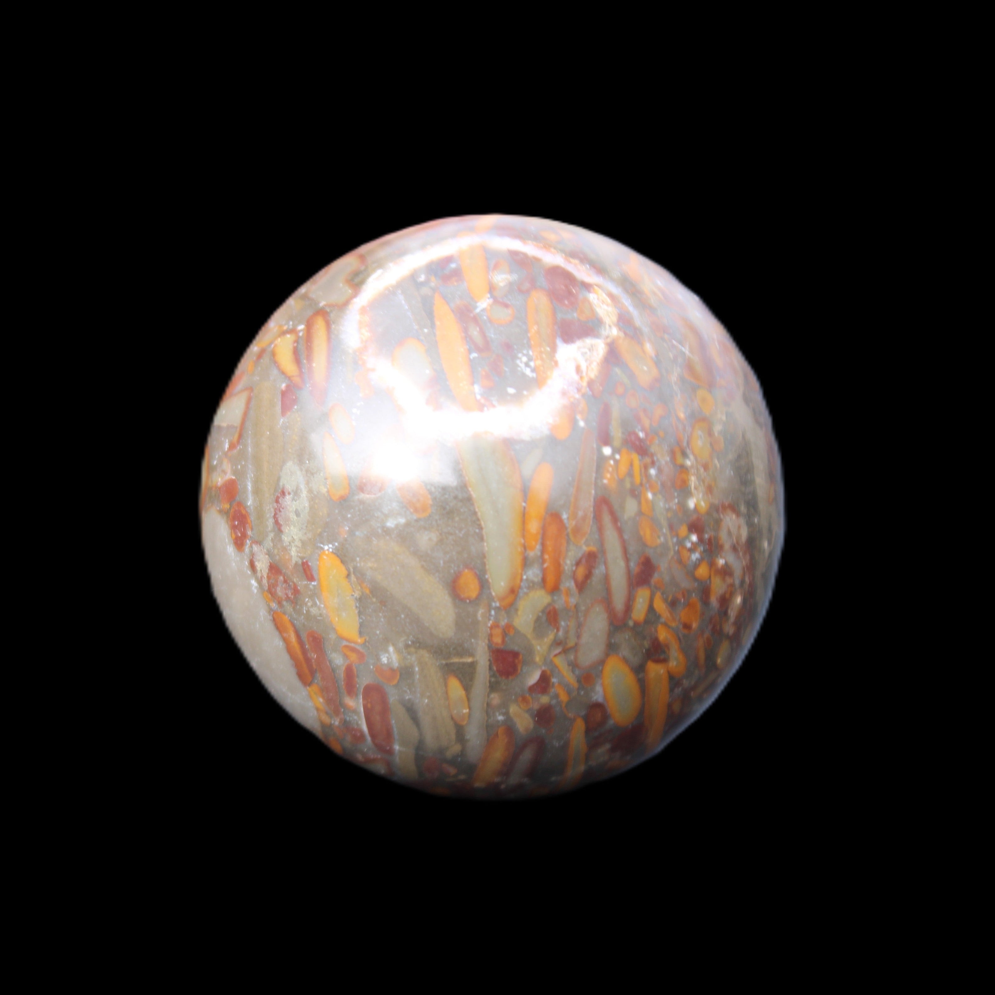 Bamboo Leaf Jasper sphere 175g in sunlight - Rocks and Things Store