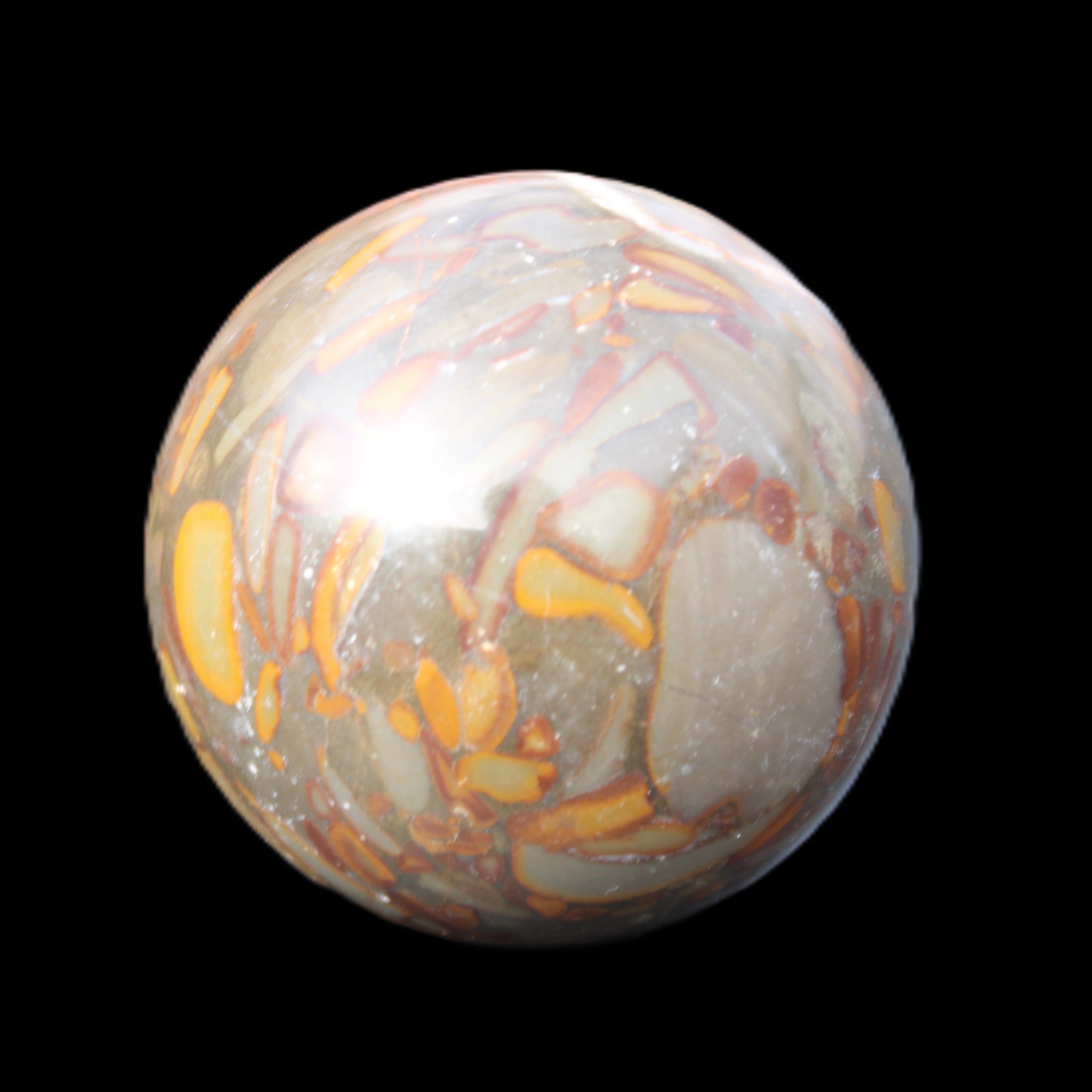 Bamboo Leaf Jasper sphere 175g in sunlight - Rocks and Things Store