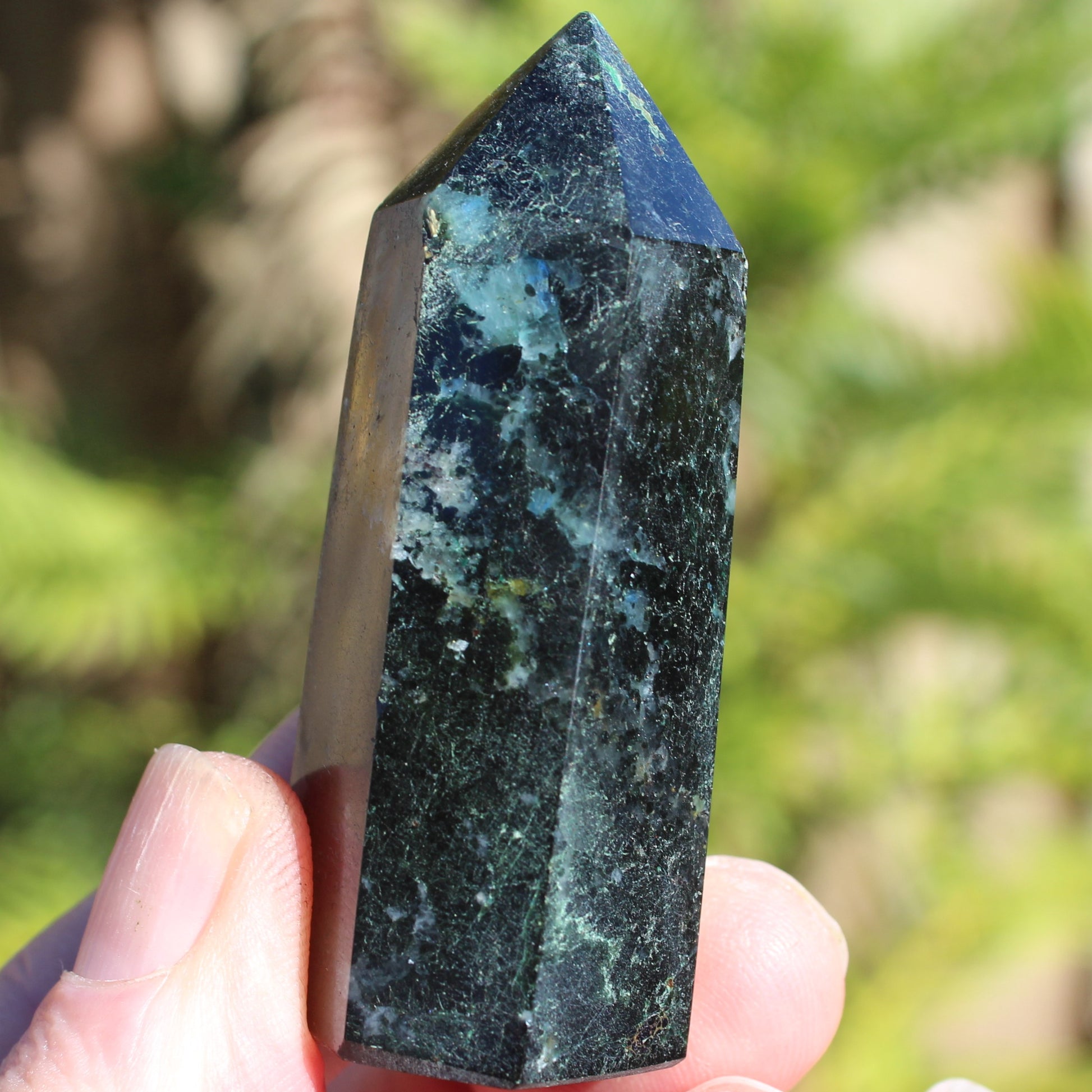 Green Malachite with Azurite wand 69g Rocks and Things