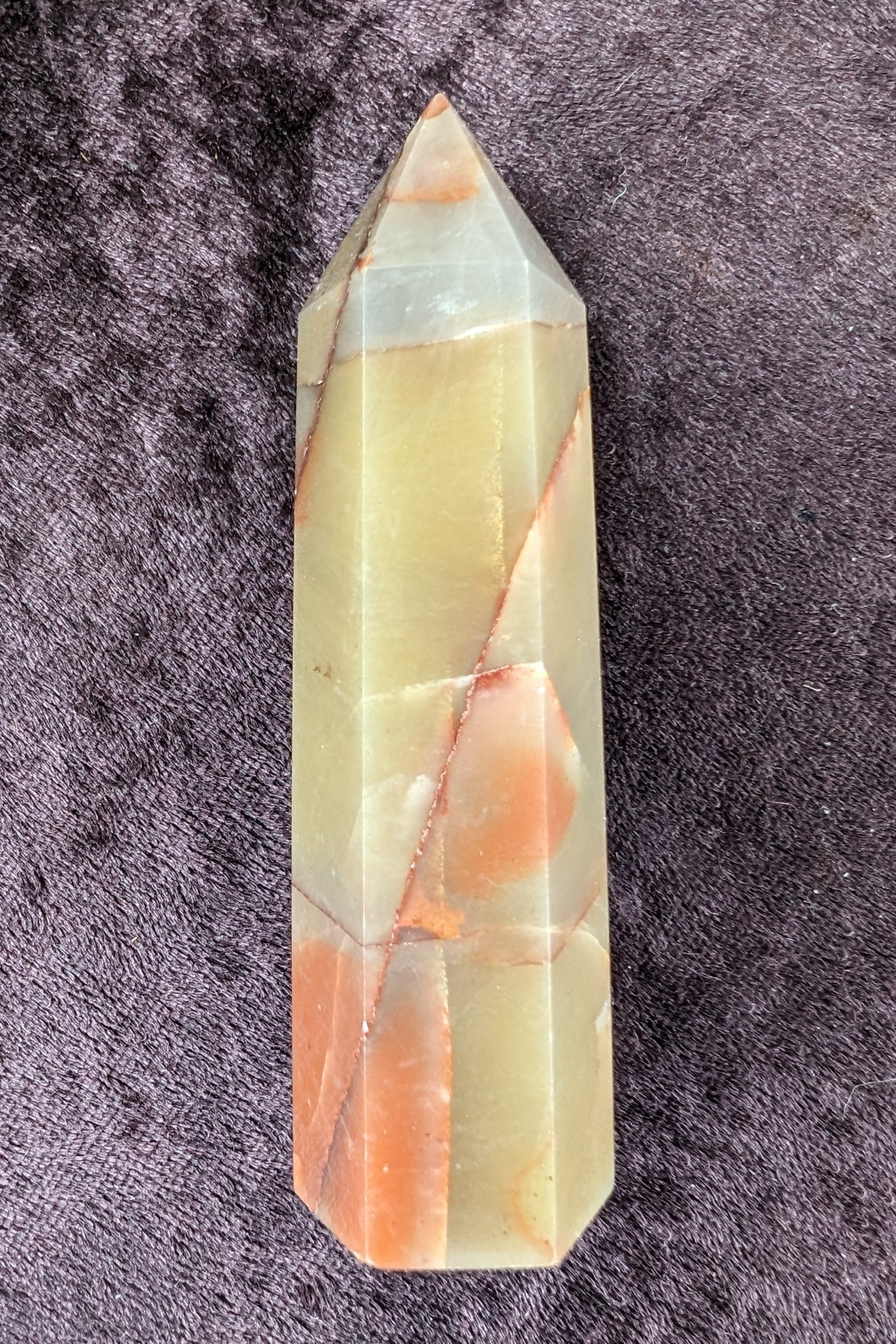 Red and Yellow Chalcedony wand 90g Rocks and Things