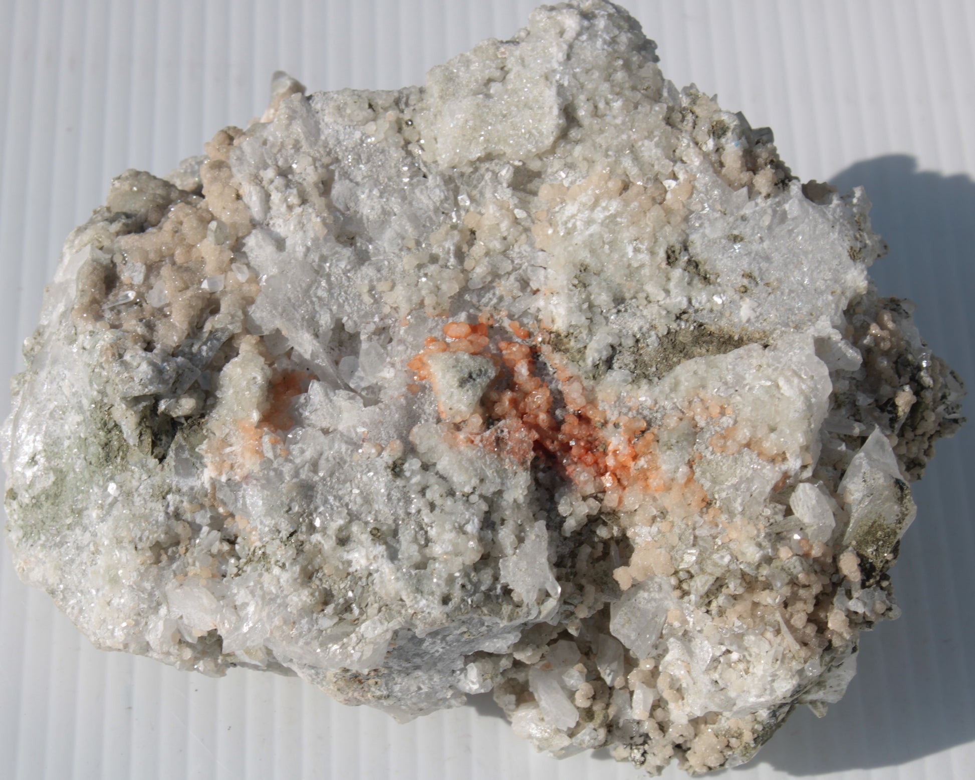 Calcite cluster with sparkly complex Chalcopyrite mineralisation 1340g Rocks and Things