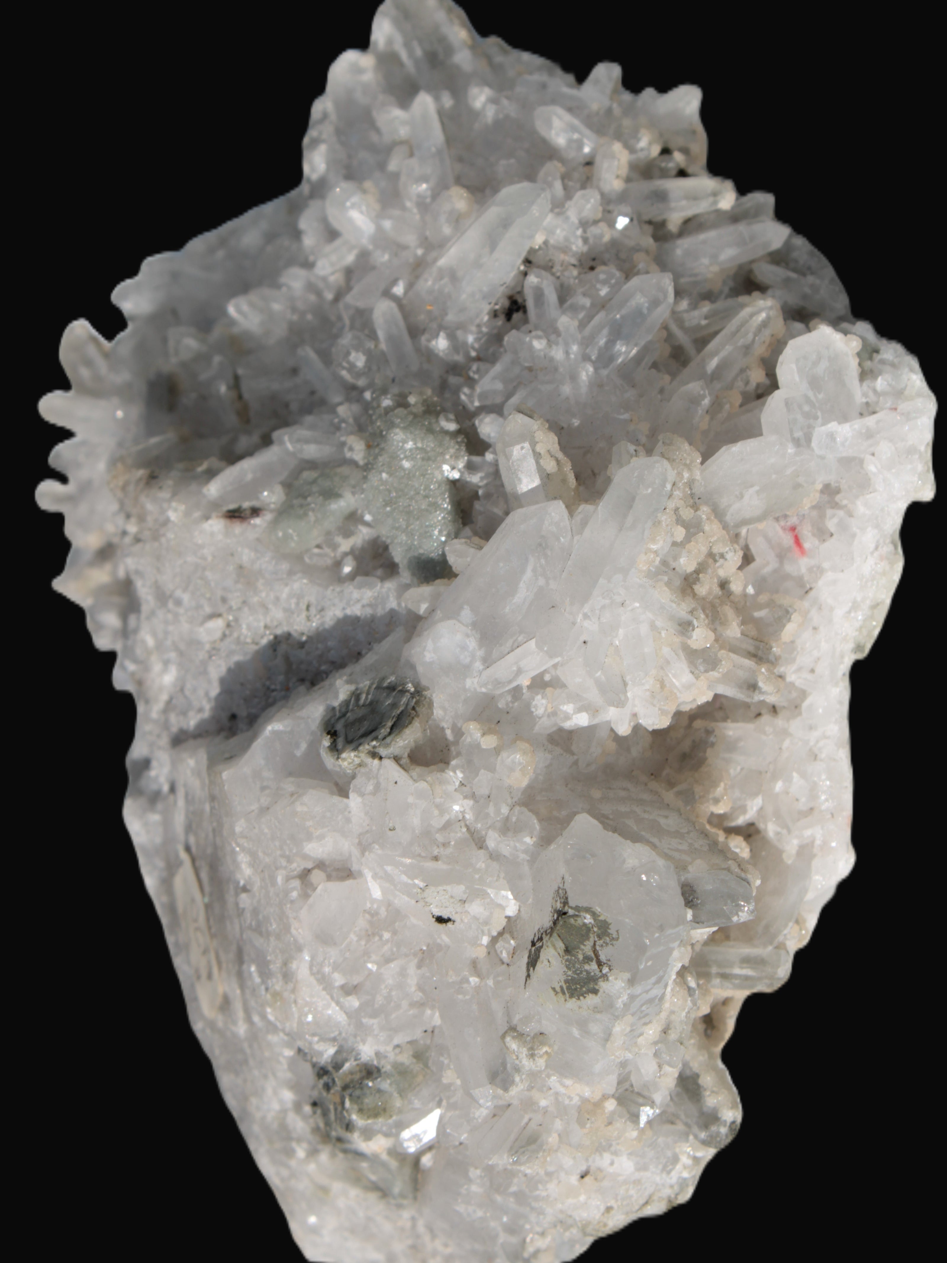 Calcite cluster with sparkly complex Chalcopyrite mineralisation 1340g in sunlight - Rocks and Things Store