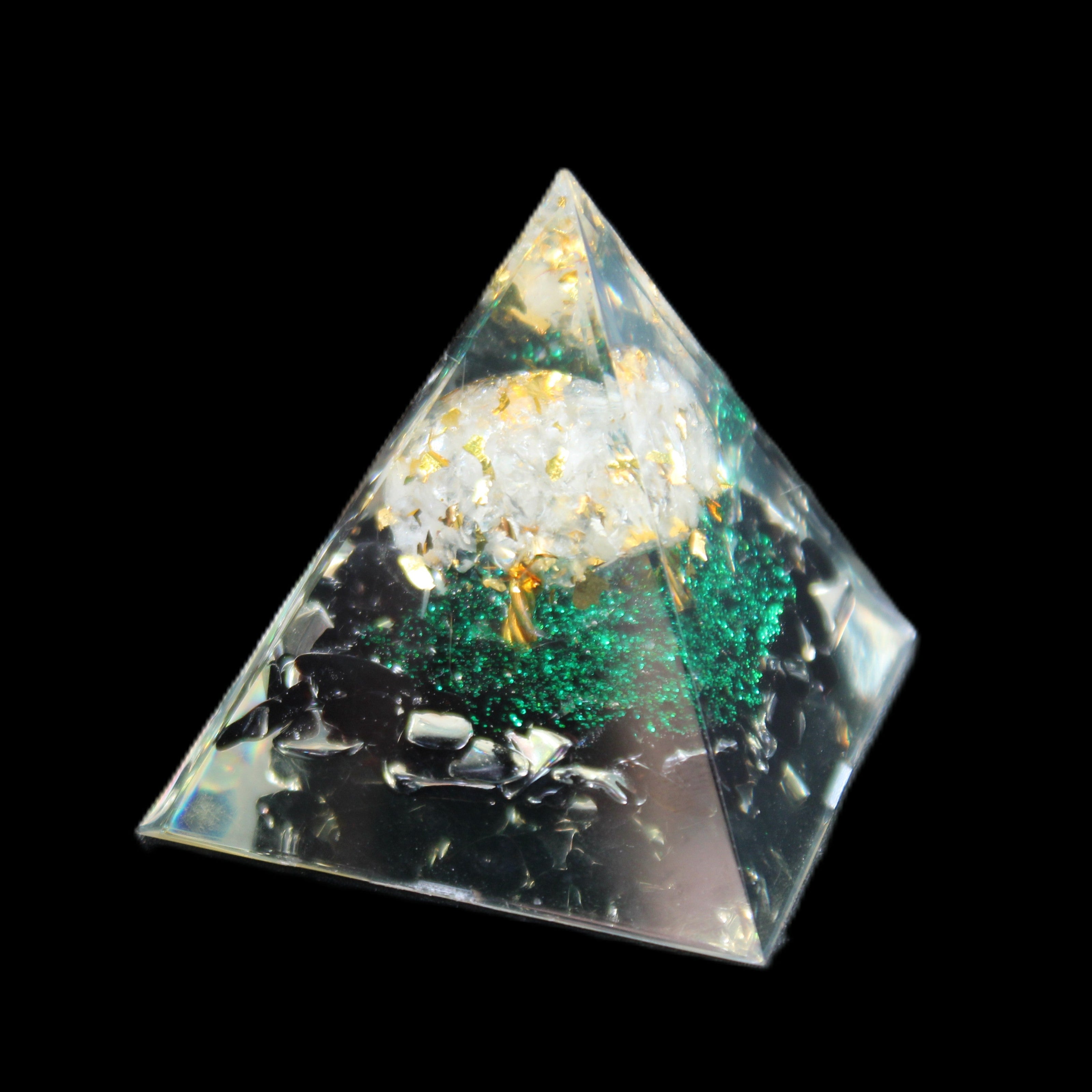 Orgone pyramid, Obsidian and Tree of Life 62g in sunlight - Rocks and Things Store