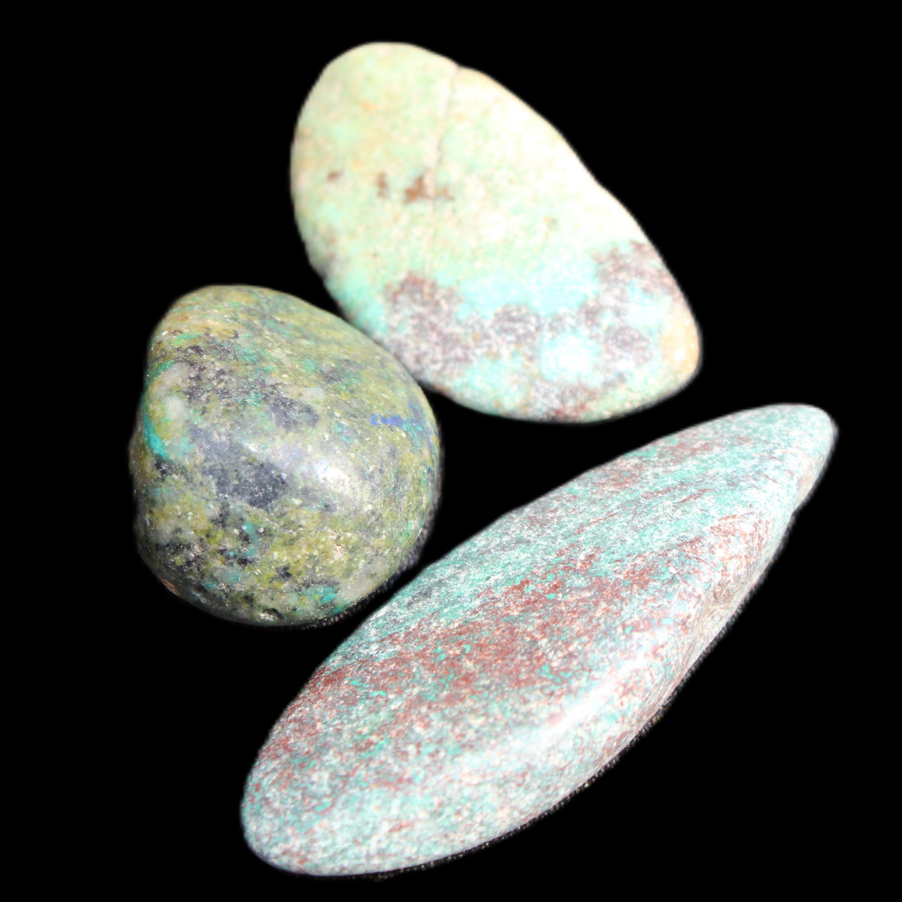 Shattuckite Malachite 3 polished stones 15g in sunlight - Rocks and Things Store