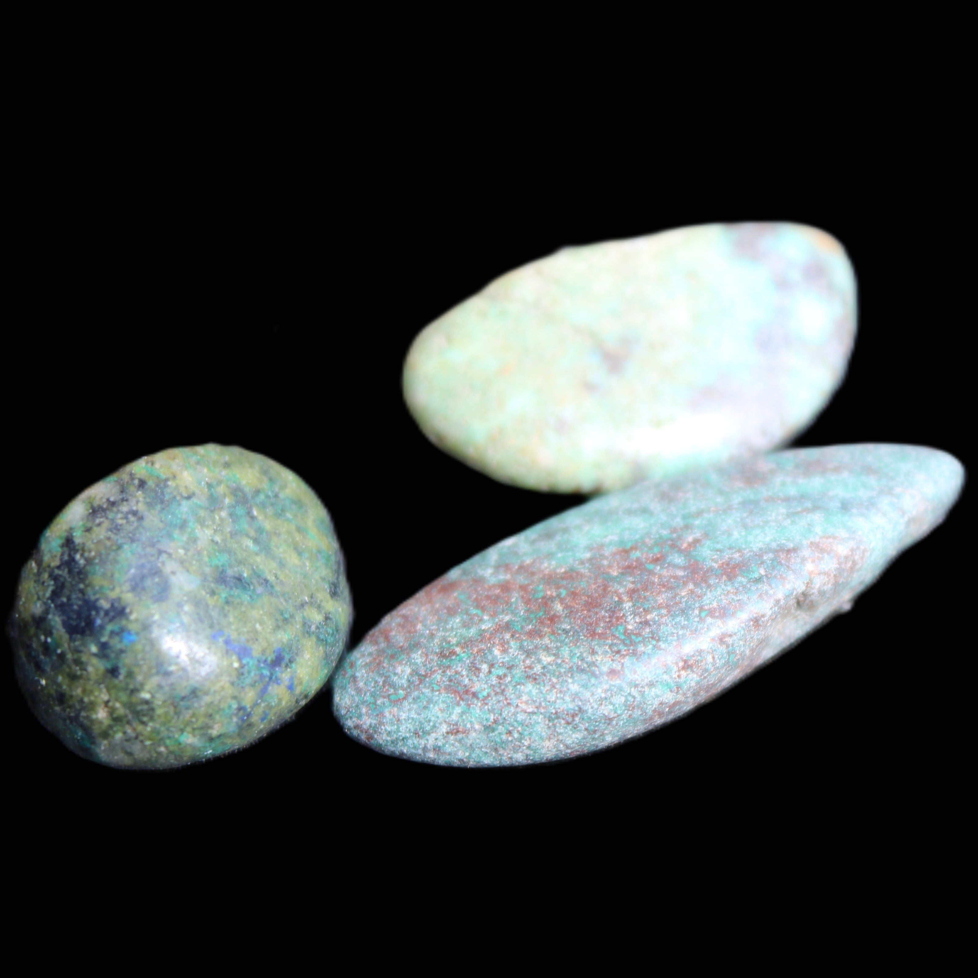 Shattuckite Malachite 3 polished stones 15g in sunlight - Rocks and Things Store