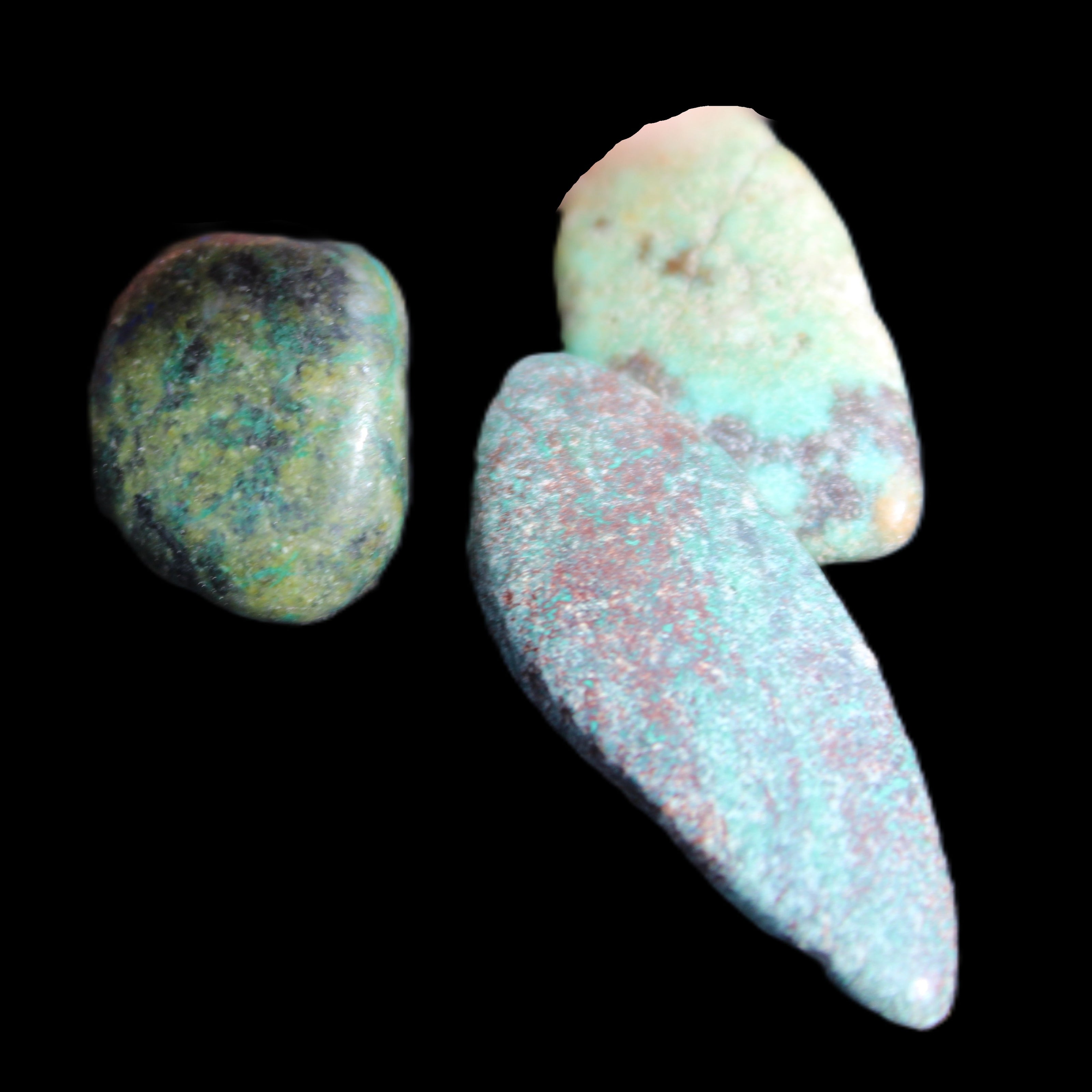 Shattuckite Malachite 3 polished stones 15g in sunlight - Rocks and Things Store