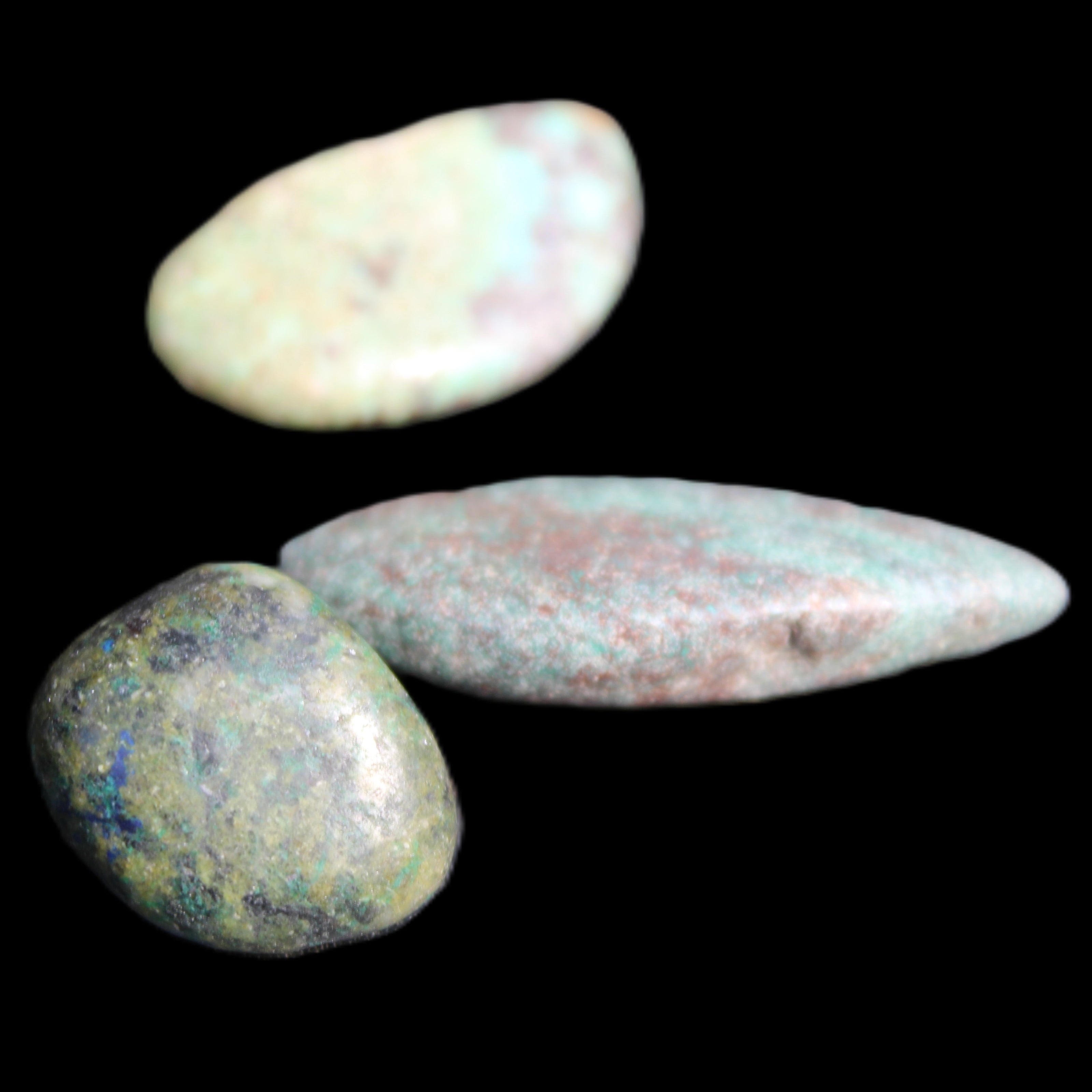 Shattuckite Malachite 3 polished stones 15g in sunlight - Rocks and Things Store